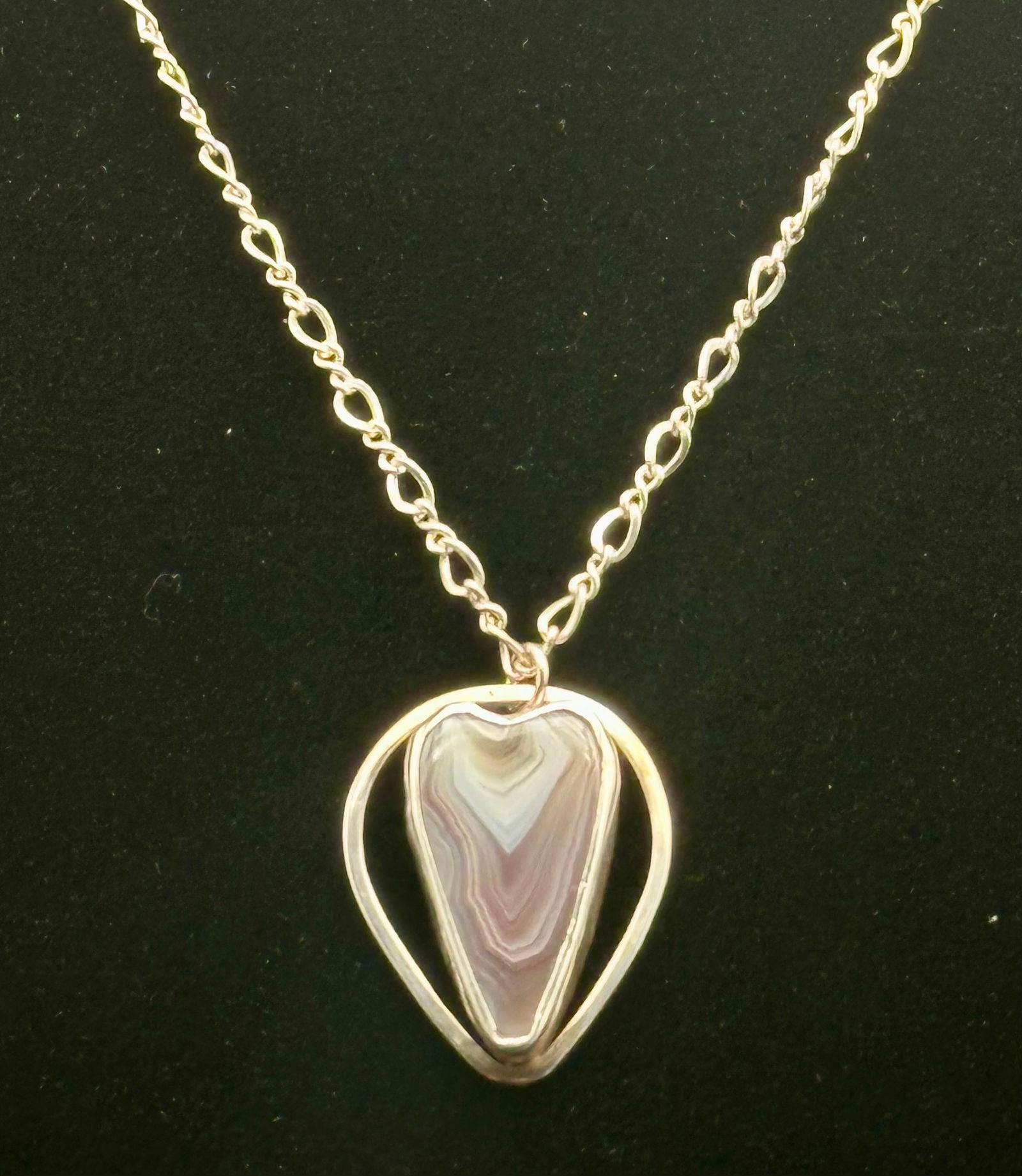 Vintage Sterling Silver Banded Agate Necklace – Signed AW – 17g (1 of 9)