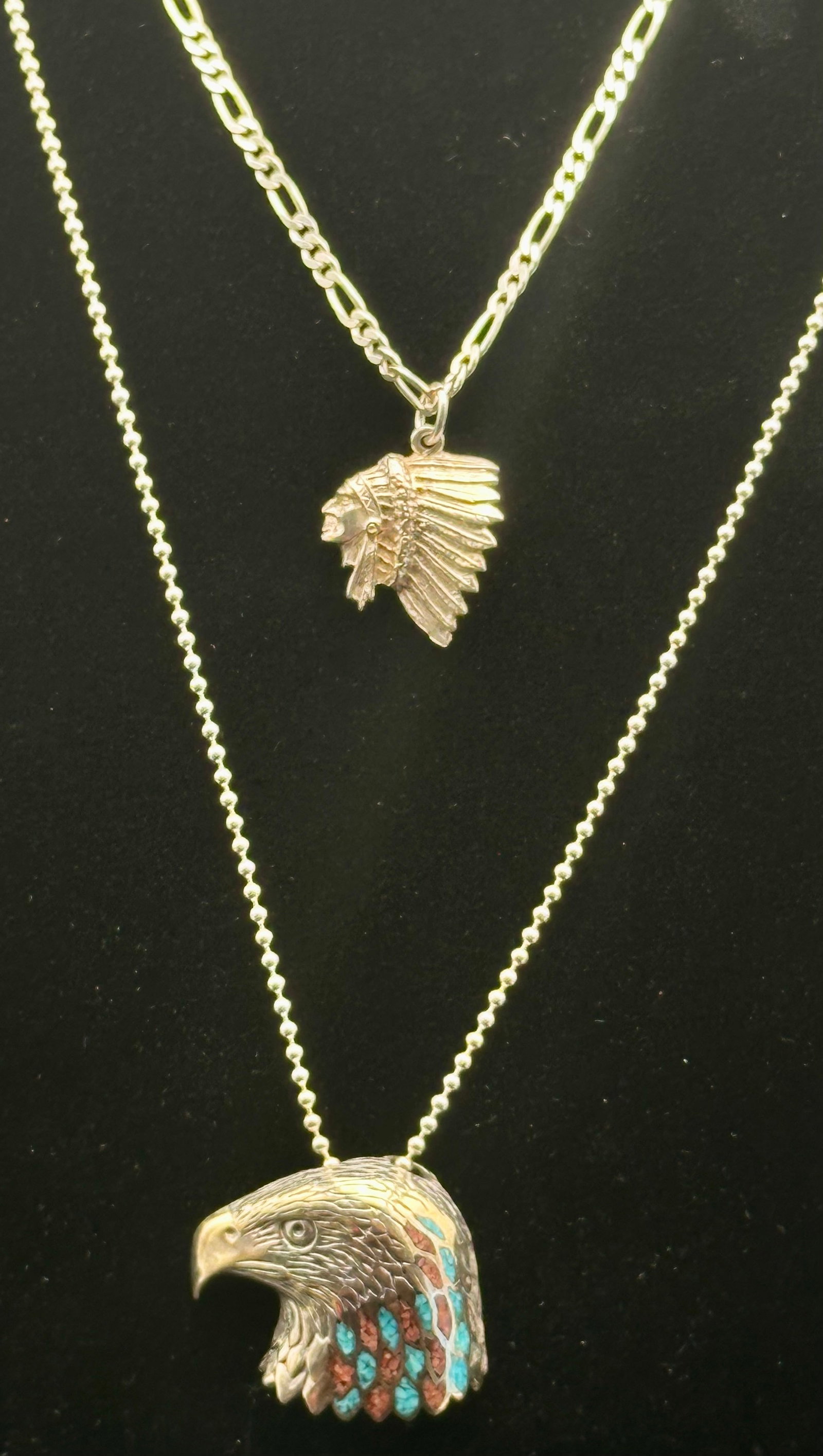 Lot of 2 Sterling Silver Pendants – Native Chief & Eagle Inlay – 28g (1 of 12)