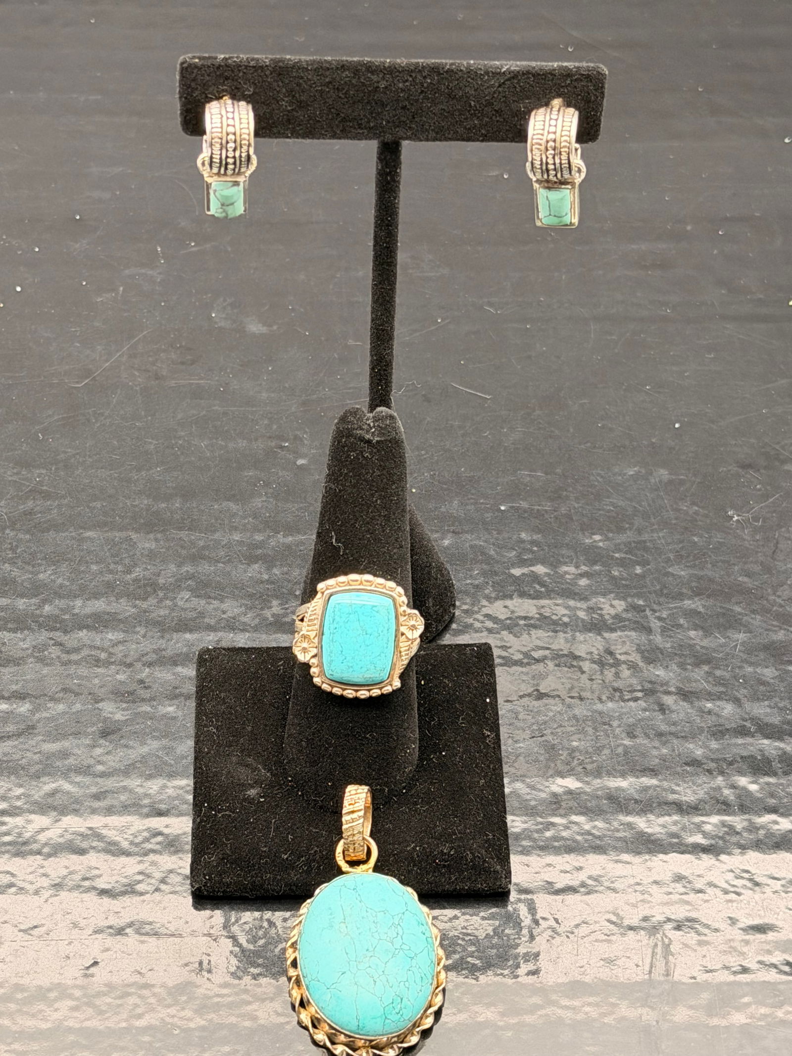 Sterling Silver Turquoise Jewelry Lot – Ring, Pendant & Earrings – 21g (1 of 10)