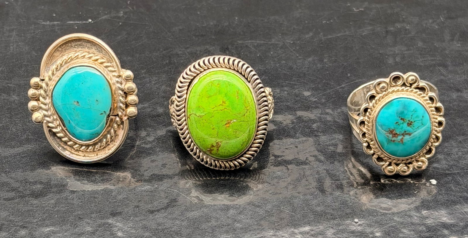 Vintage Navajo-Style Sterling Turquoise Rings – Lot of 3 (24g) (1 of 12)