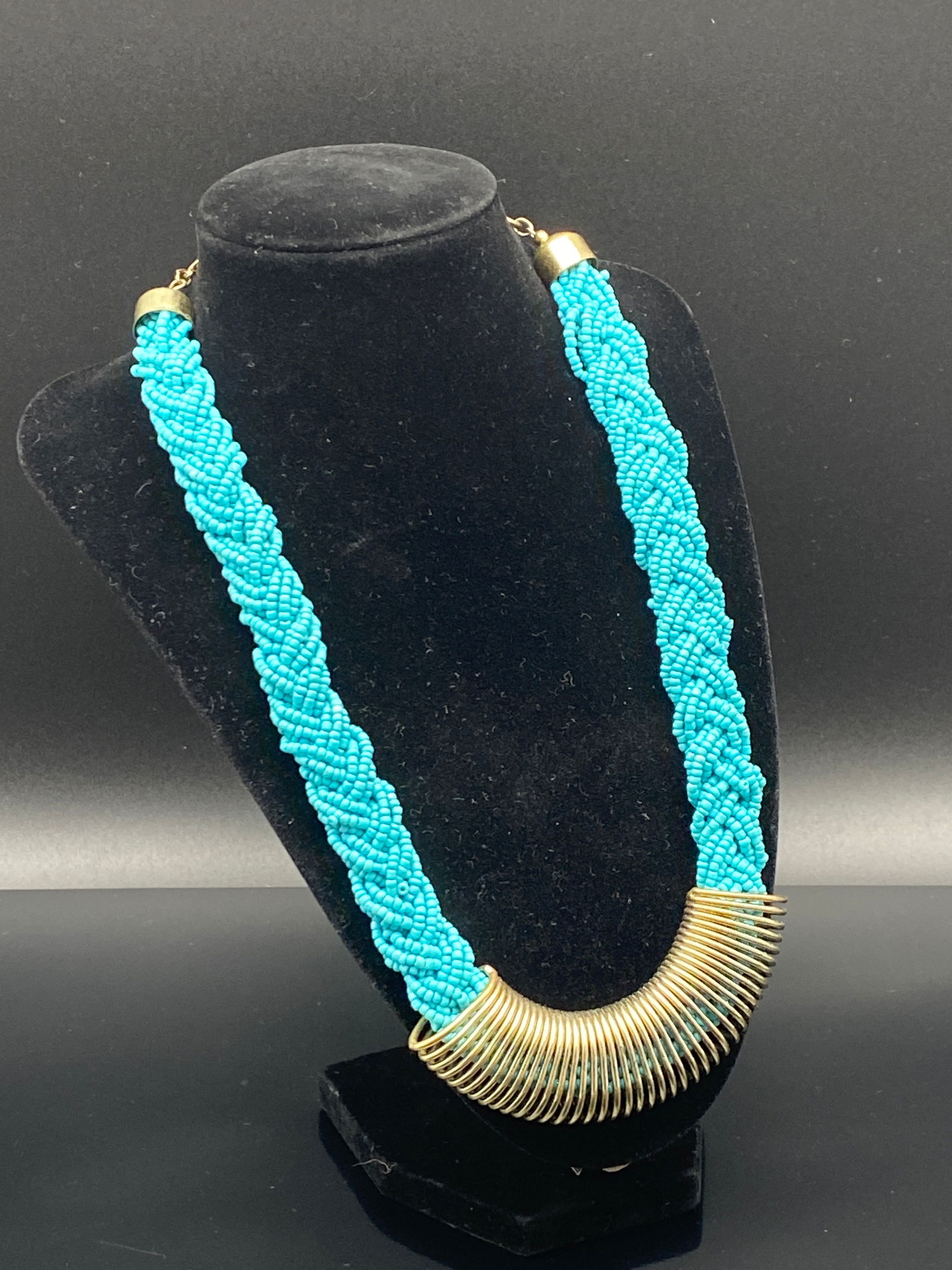 Braided Turquoise Seed Bead Statement Necklace (1 of 6)