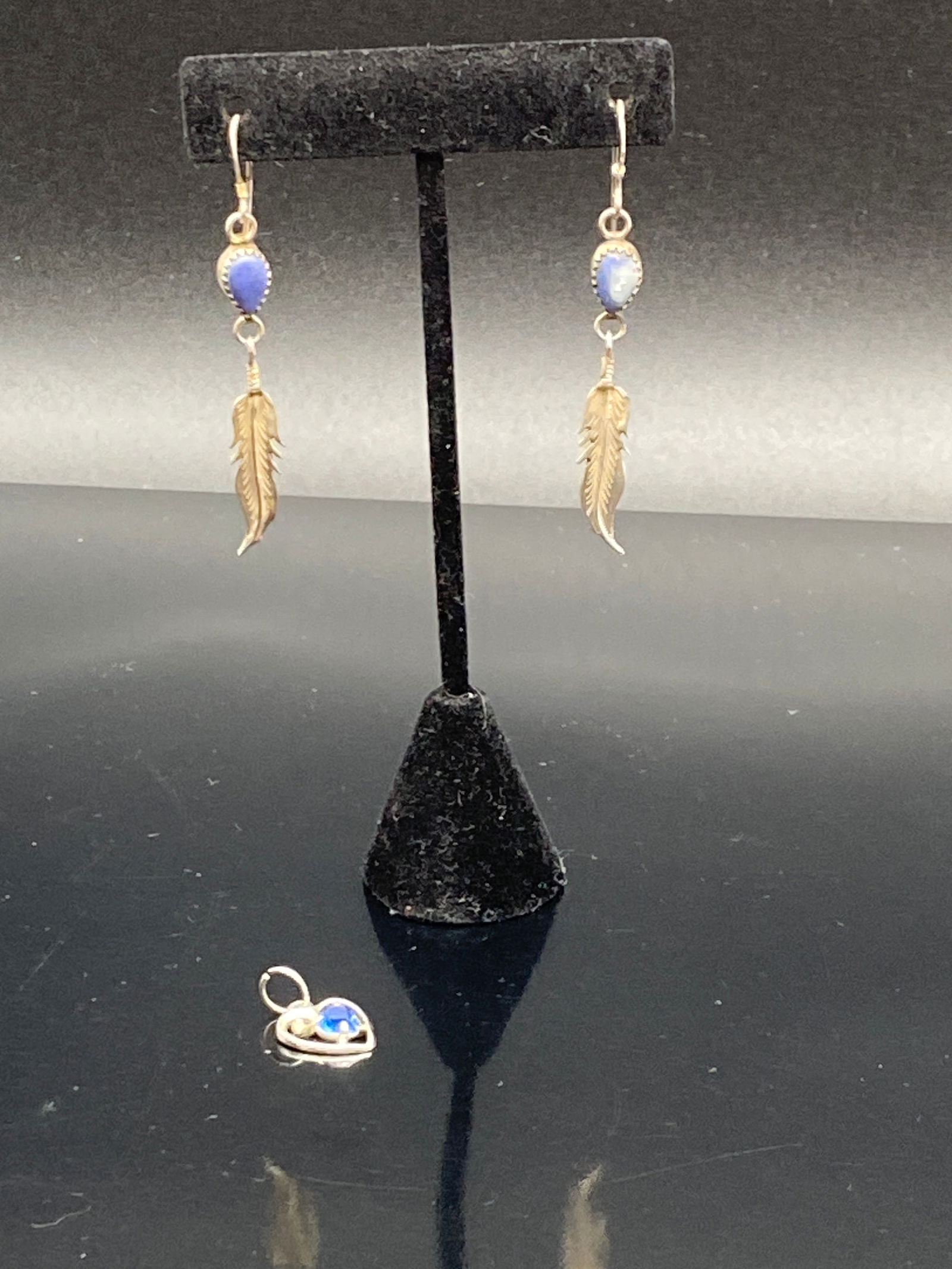 Feather Earrings & Blue Heart Pendant Lot (1 of 6)