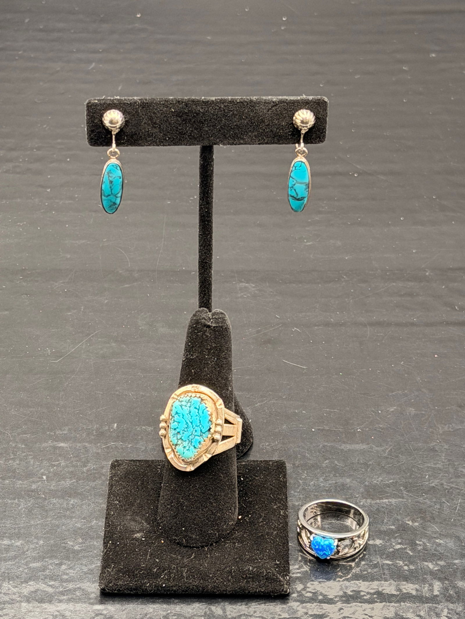 Navajo Style Sterling Silver Turquoise Jewelry Lot – 2 Rings & Earrings – 14g (1 of 12)