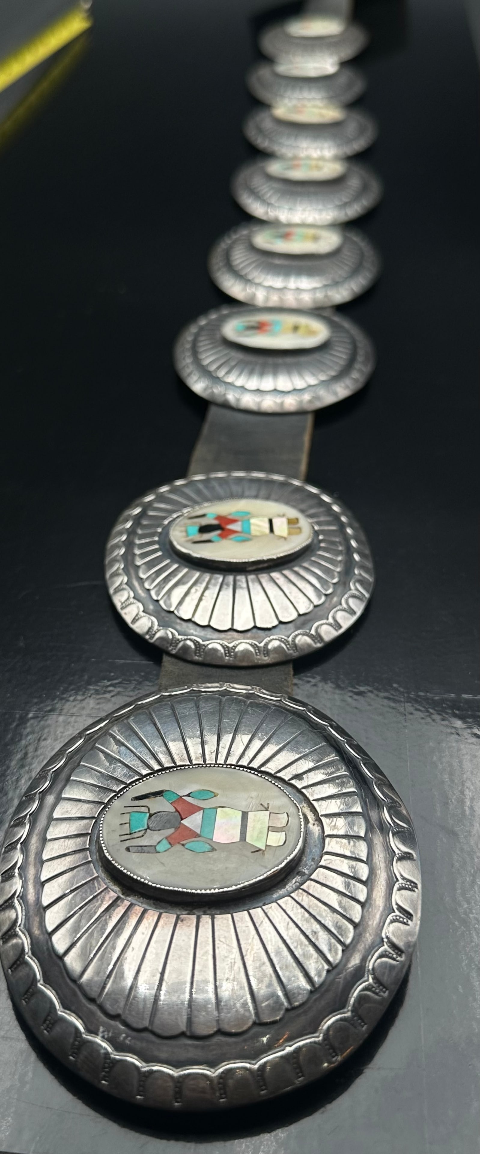 Vtg Mary B. Smith Zuni Sterling & Inlay Kachina Concho Belt – 624g (1 of 11)
