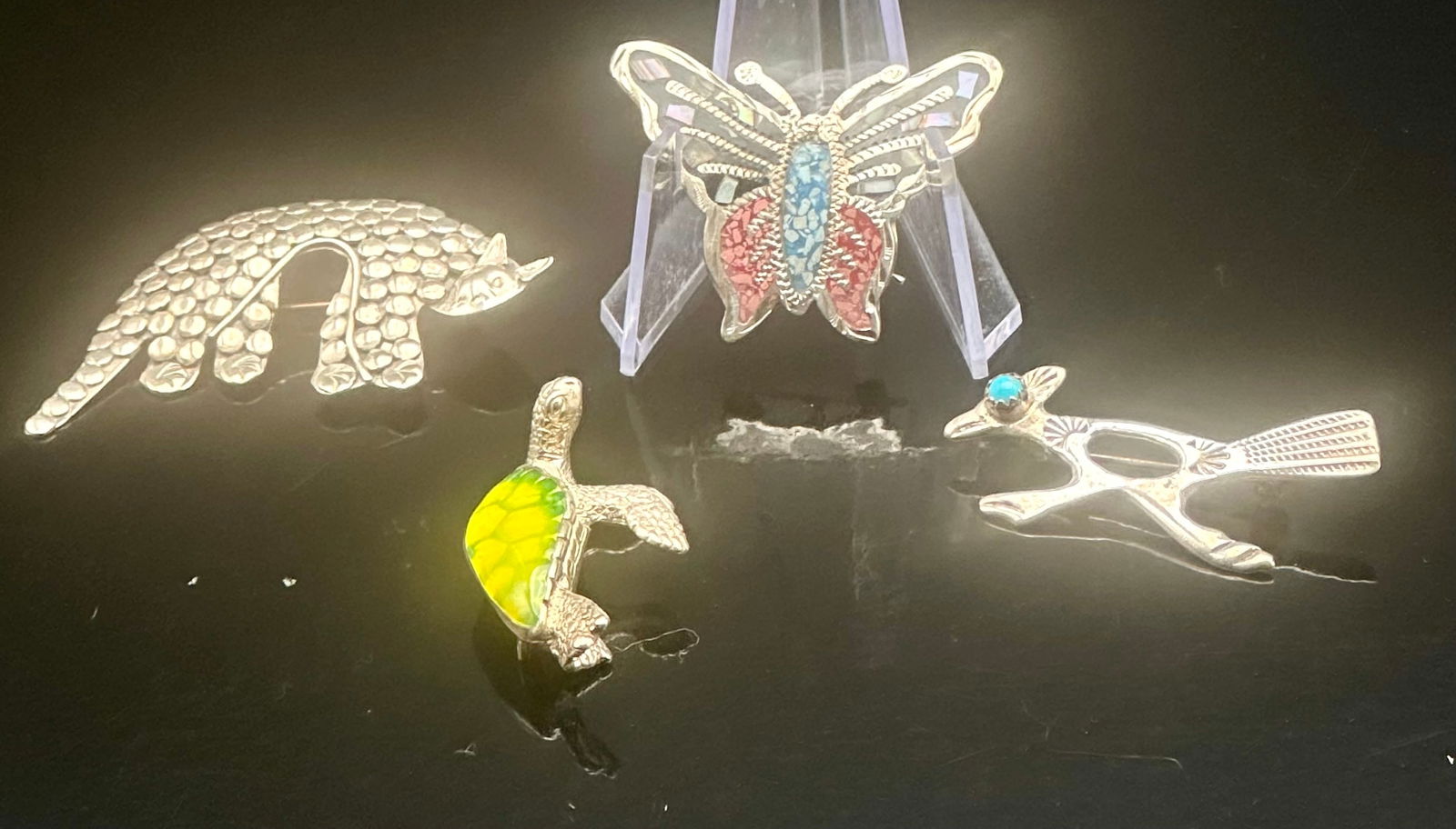 Vintage Sterling Animal Brooch Lot – Kabana Butterfly, Roadrunner, Turtle, Armadillo – 22g (1 of 14)