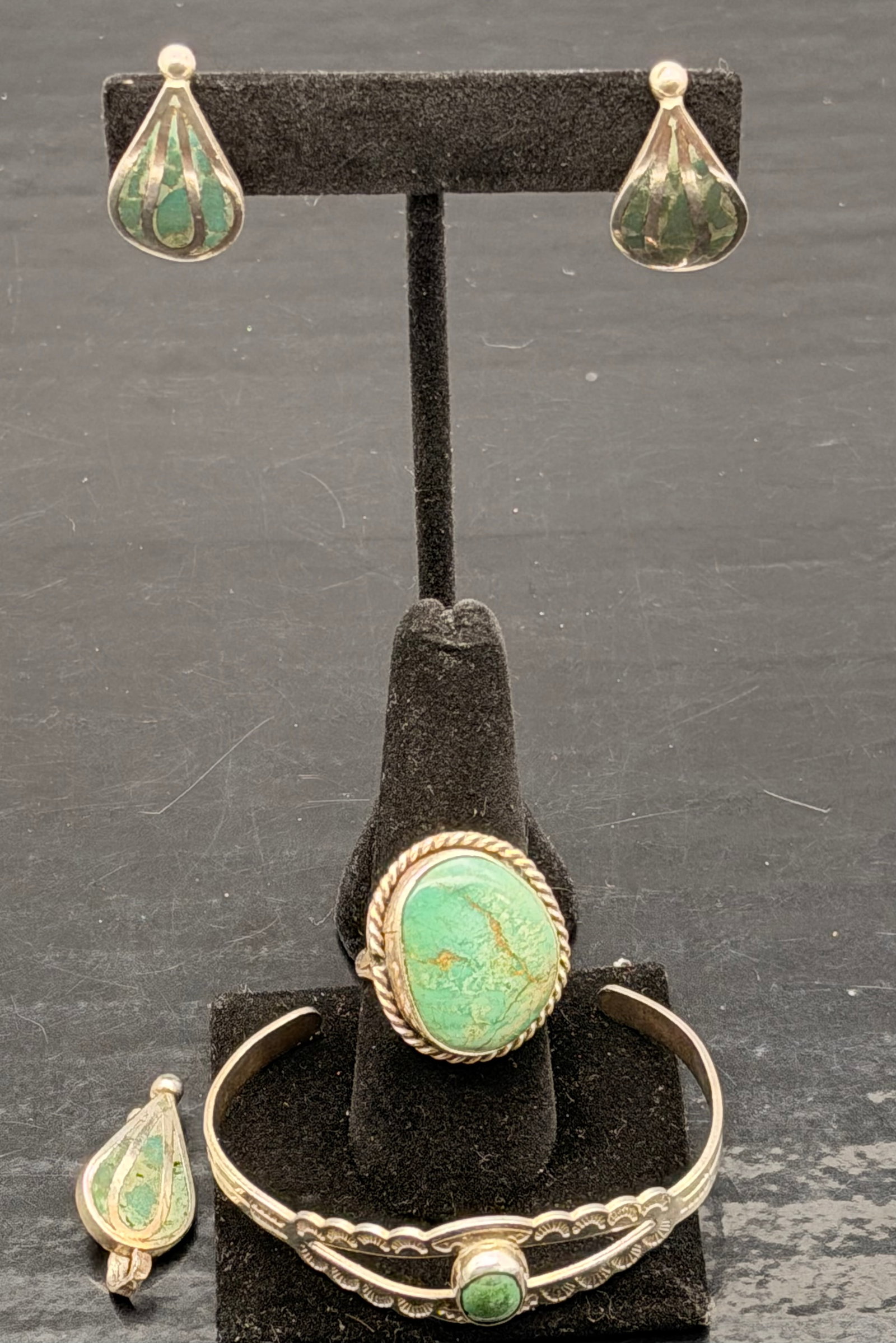 Navajo Sterling Silver Green Turquoise Jewelry Set – 26g (1 of 11)