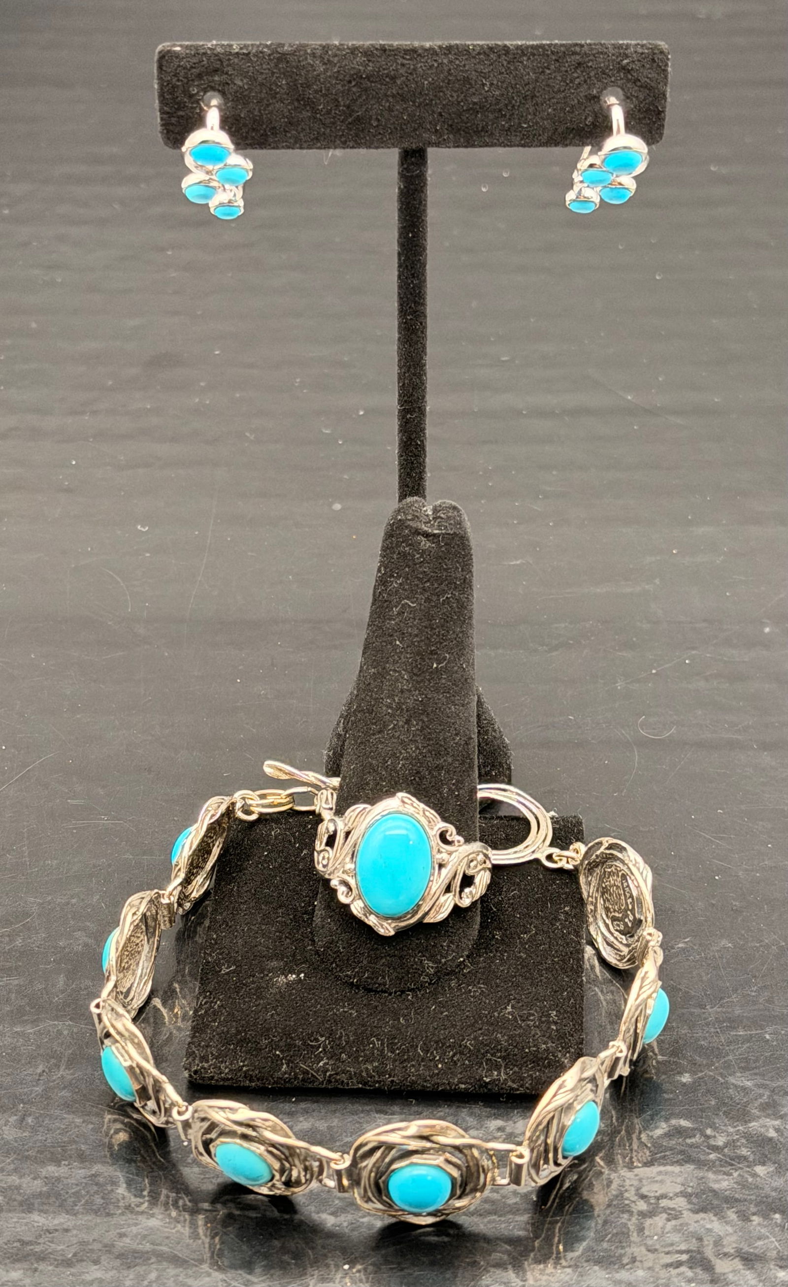 Navajo Sterling Silver Turquoise Jewelry Set – Bracelet, Ring & Earrings (36g) (1 of 9)