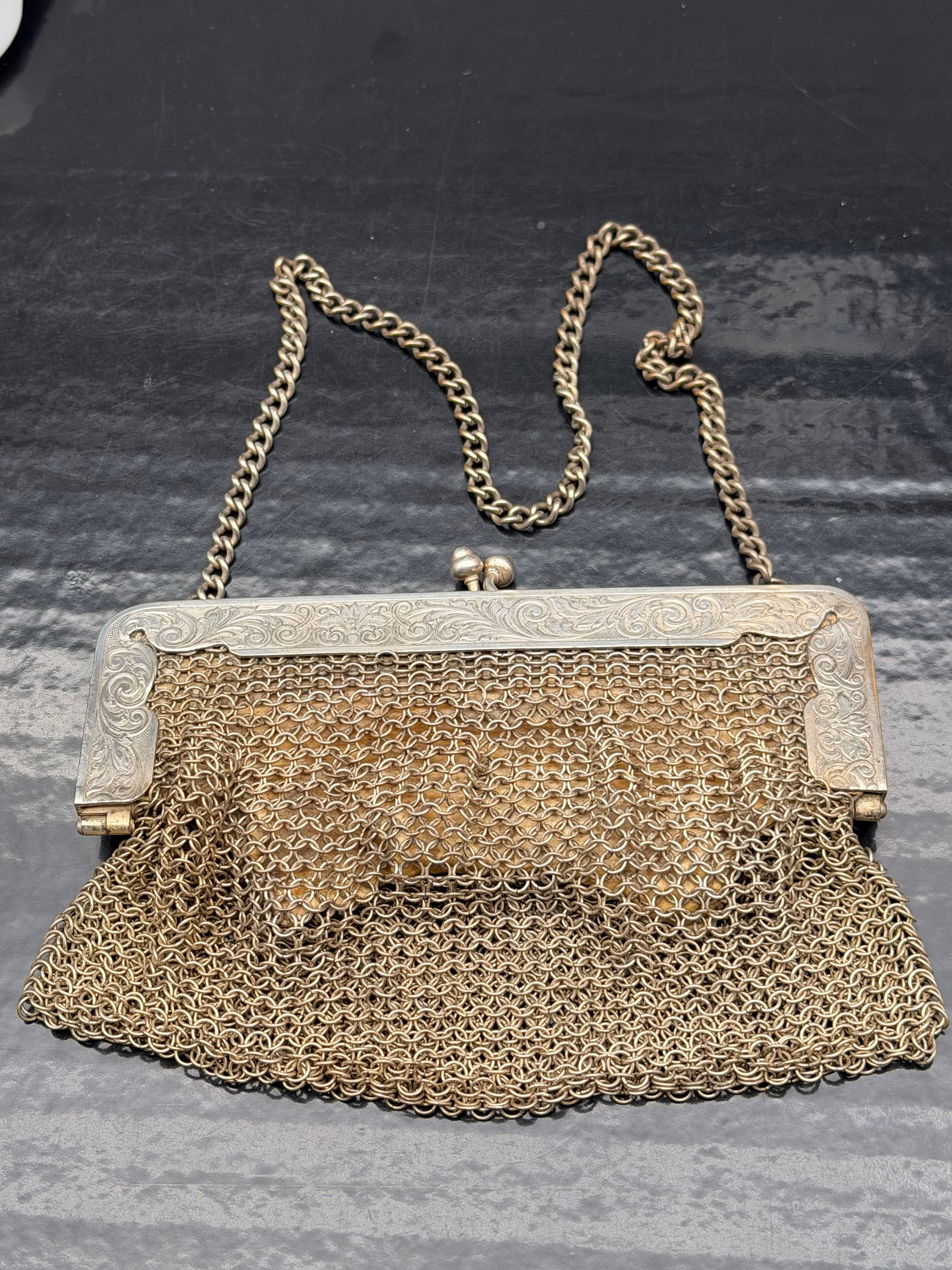Antique German Silver Mesh Purse – Patented Jan. 4, 1910 – 209g – Ornate Frame (1 of 5)