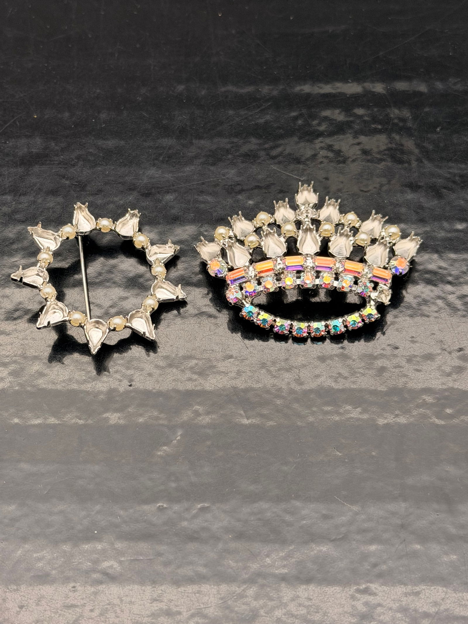 Vintage B. David Aurora Borealis Brooch Set – Silver Tone (2pcs) (1 of 7)