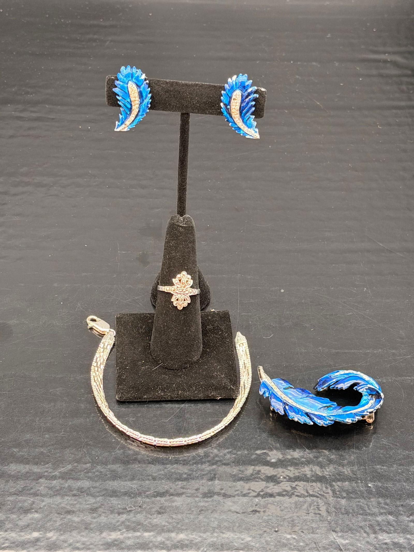 Kramer Blue Enamel Set + Sterling Silver Bracelet & Ring Lot (1 of 14)