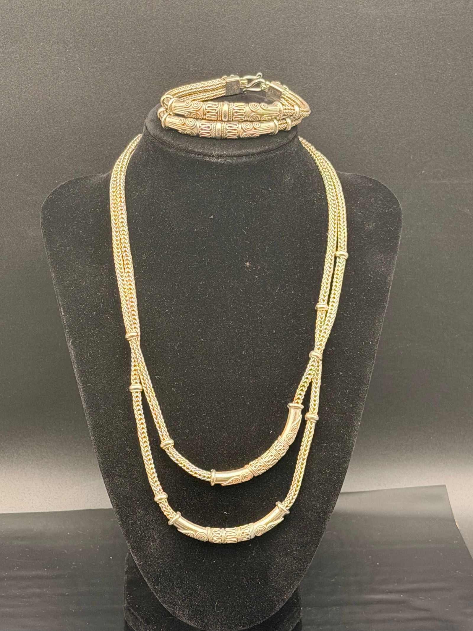 Heavy Sterling Silver Balinese Necklace & Bracelet Set – 128g (1 of 8)