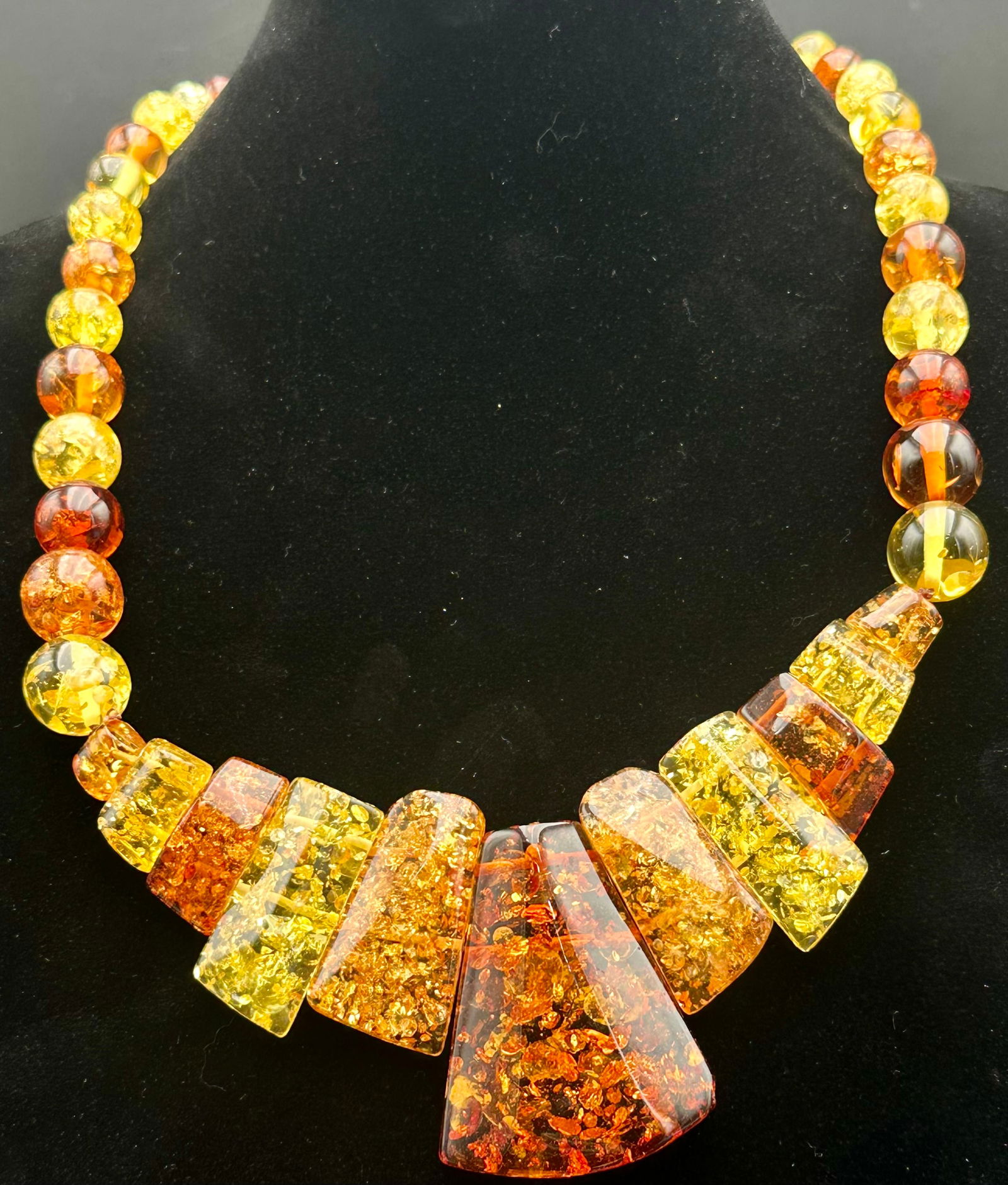 Chunky Baltic Amber Style Resin Statement Necklace – Multi-Color Panels (1 of 8)
