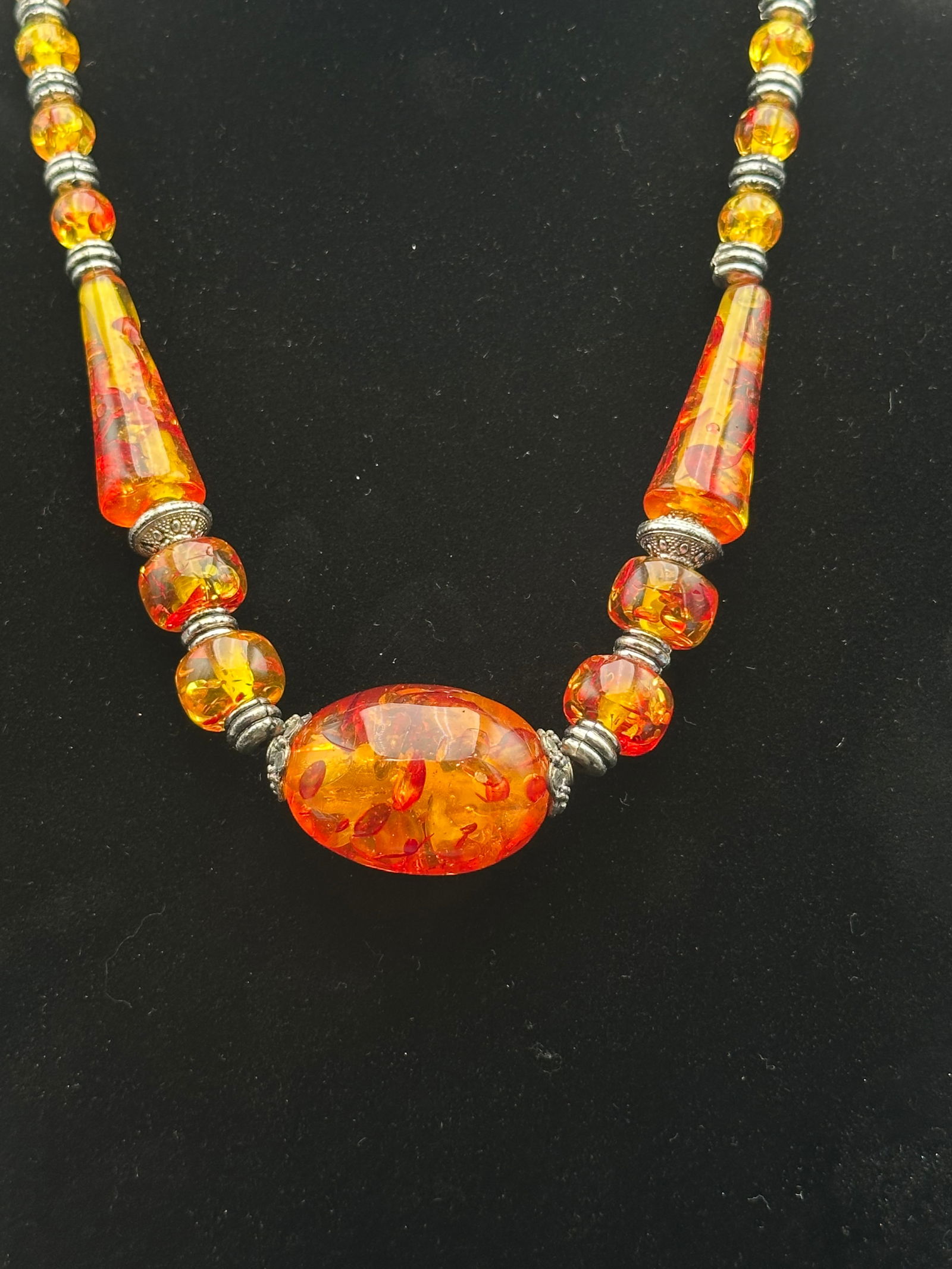 Vintage Baltic Style Amber Resin Bead Necklace — Multi-Color Butterscotch & Cherry Mix (1 of 9)