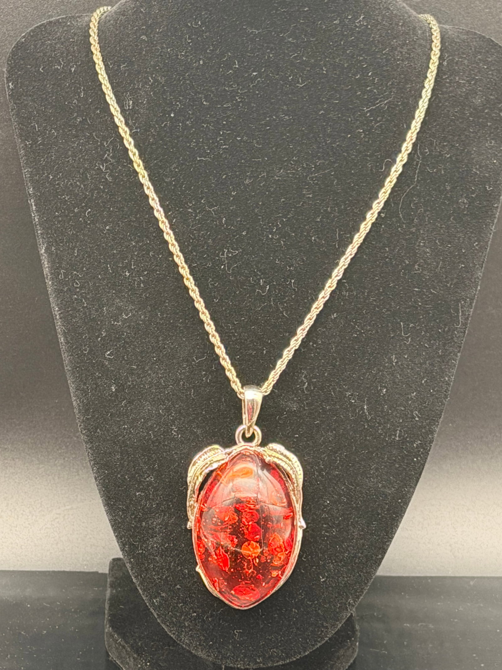Large Cherry Baltic Amber Pendant Necklace in Sterling Silver – 50g (1 of 6)