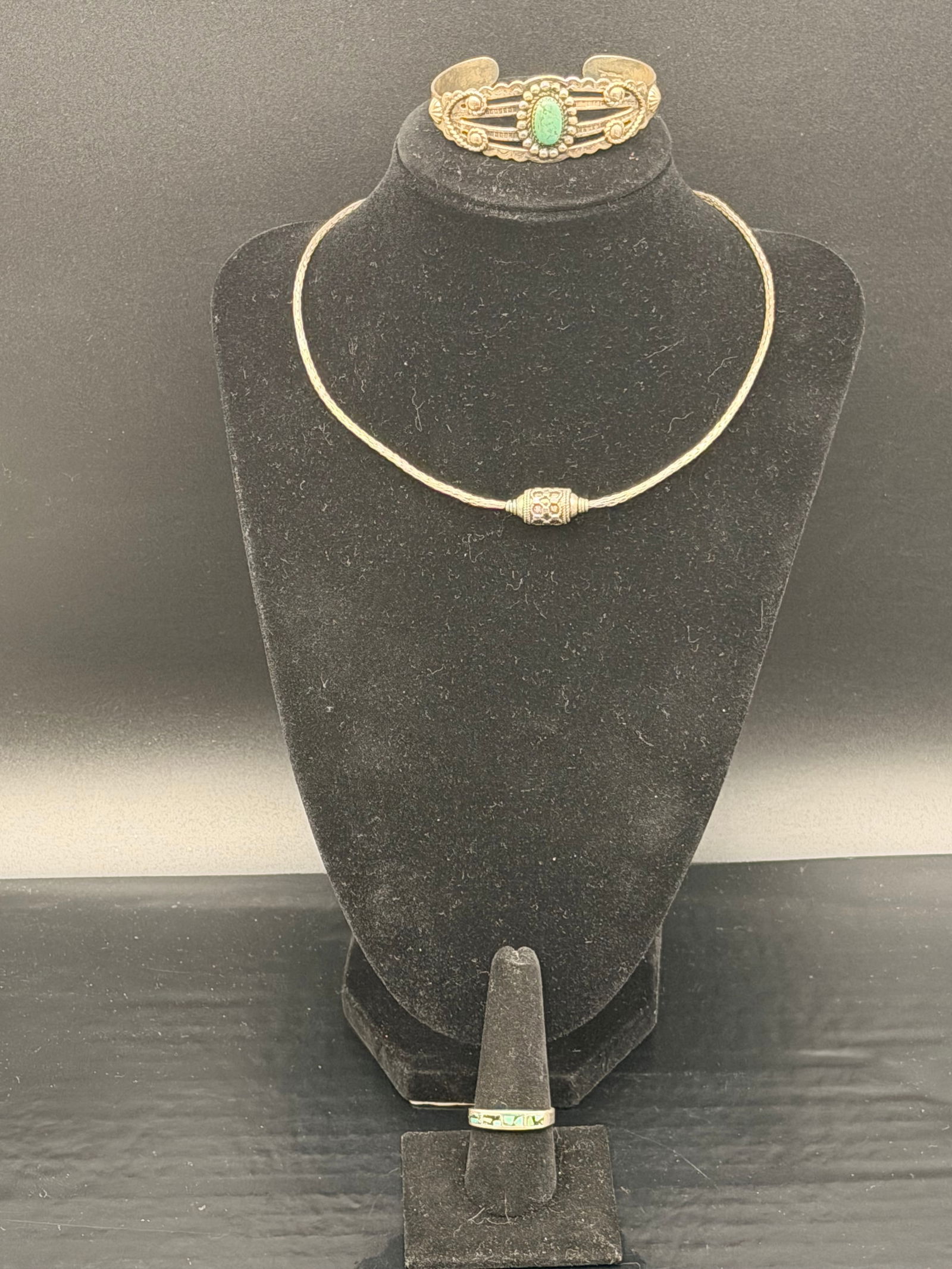 Navajo Sterling Silver Turquoise Jewelry Set – Bracelet, Necklace & Ring (30g) (1 of 13)