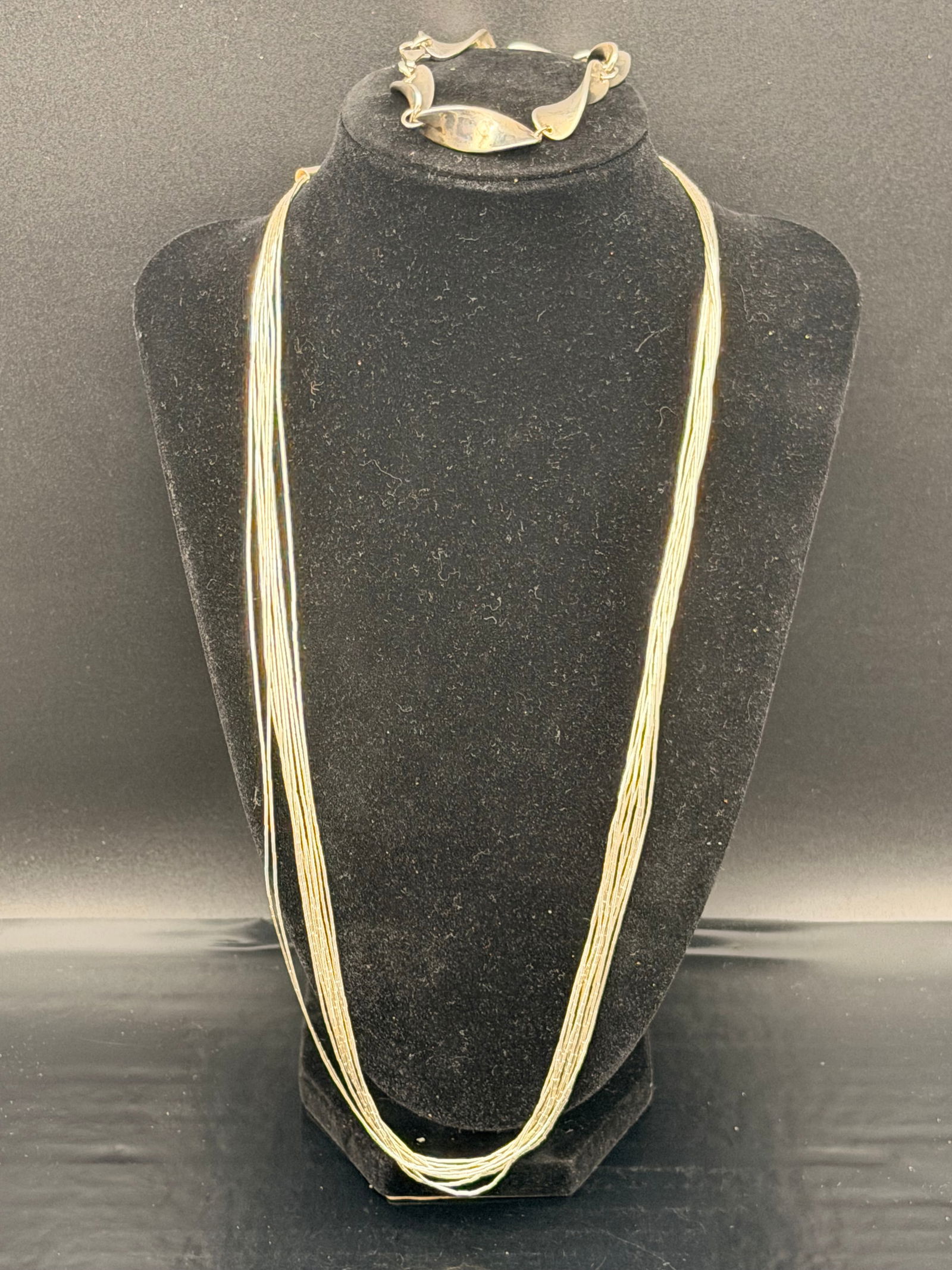 Vintage 925 Sterling Silver Multistrand Necklace & Leaf-Link Bracelet Set – 38g (1 of 9)