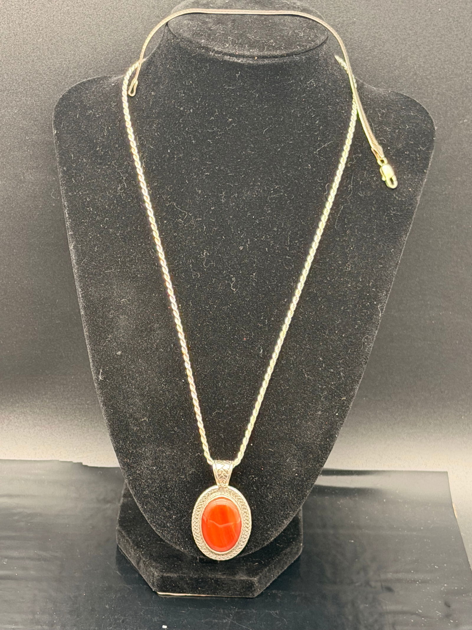 925 Sterling Silver Set – Orange Agate Pendant Necklace + Bracelet (1 of 9)