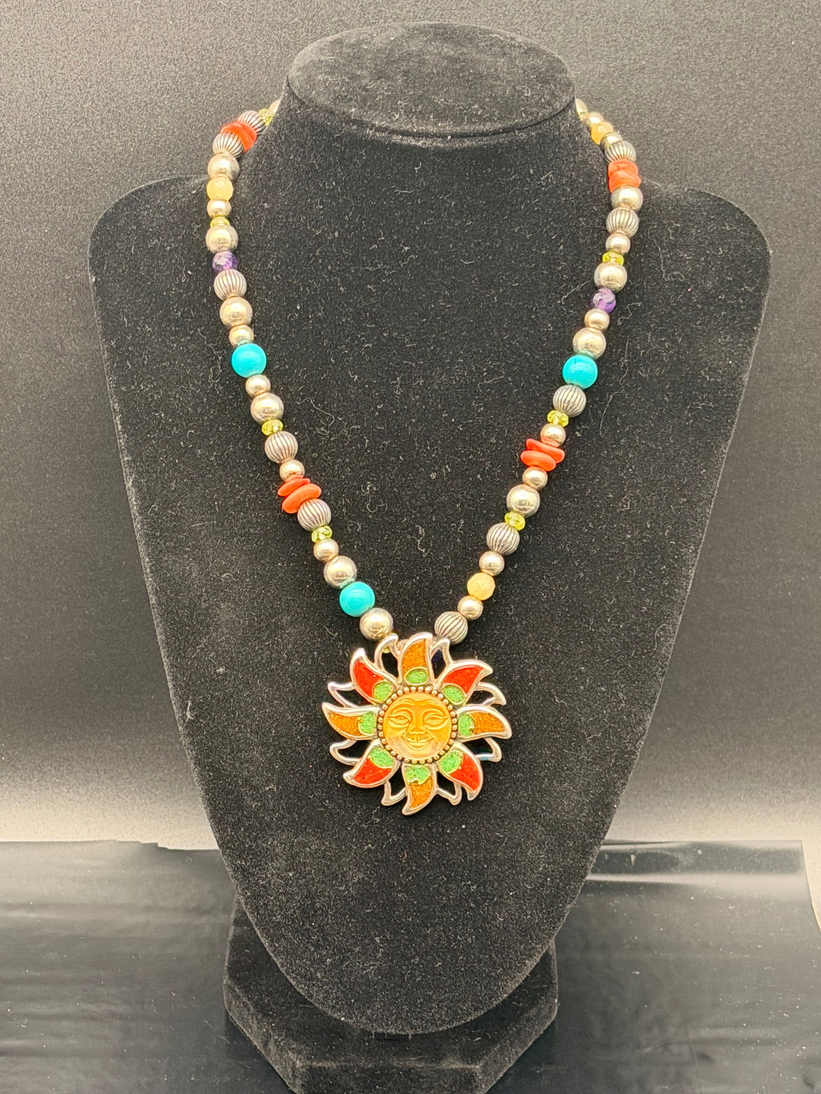 925 Sterling Silver Multicolor Sun Face Necklace (1 of 5)