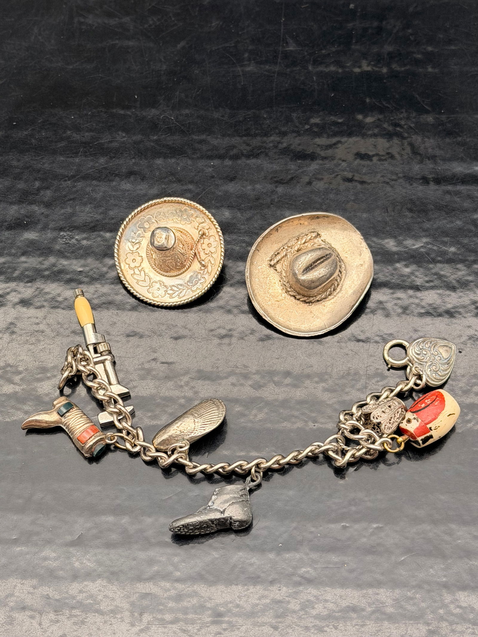 Vintage Sterling Brooches & Charm Bracelet Lot – 3 Pieces 45g (1 of 7)