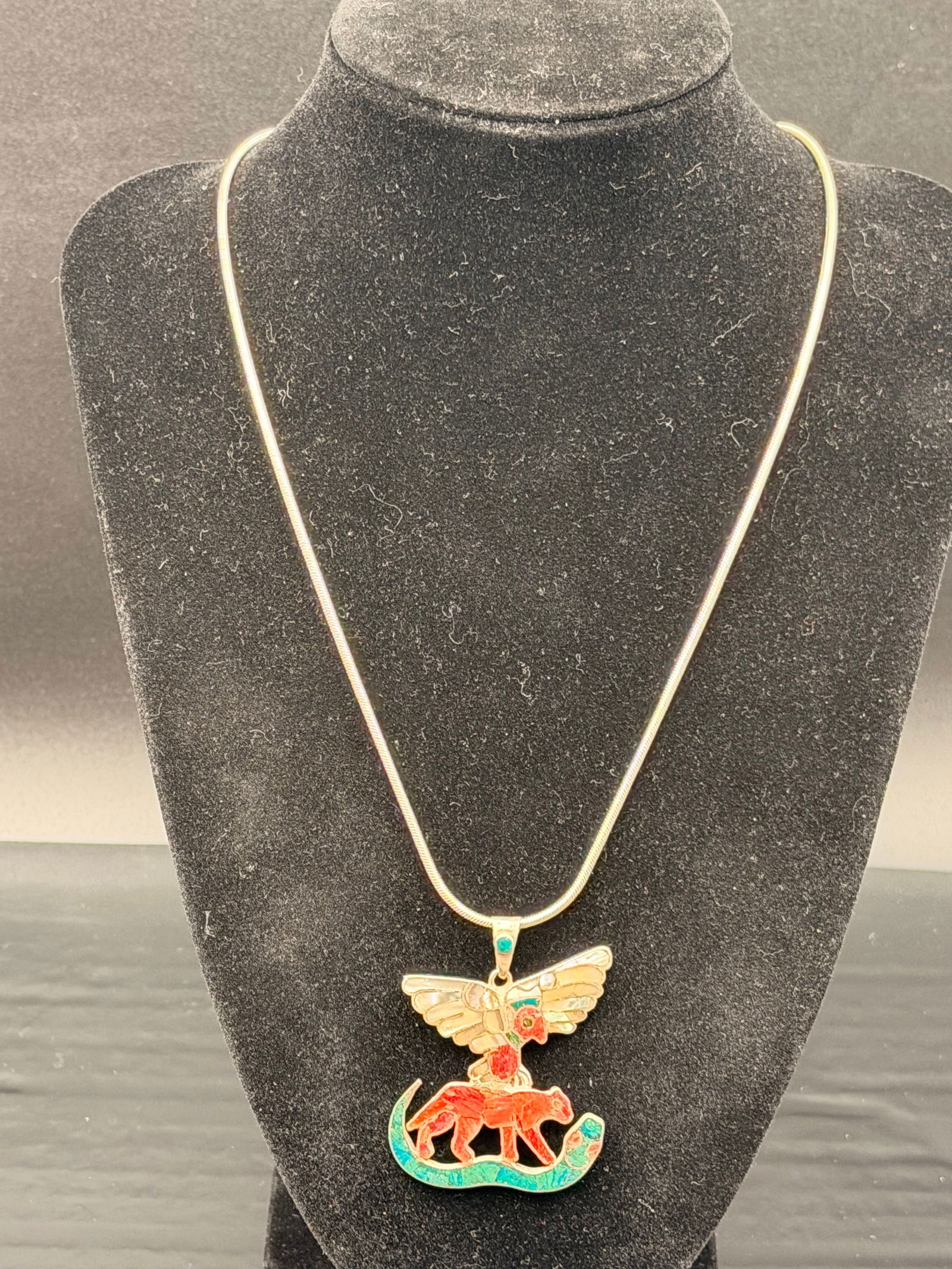 Sterling Silver Multicolor Inlay Spirit Animal Pendant Necklace – 18g (1 of 6)