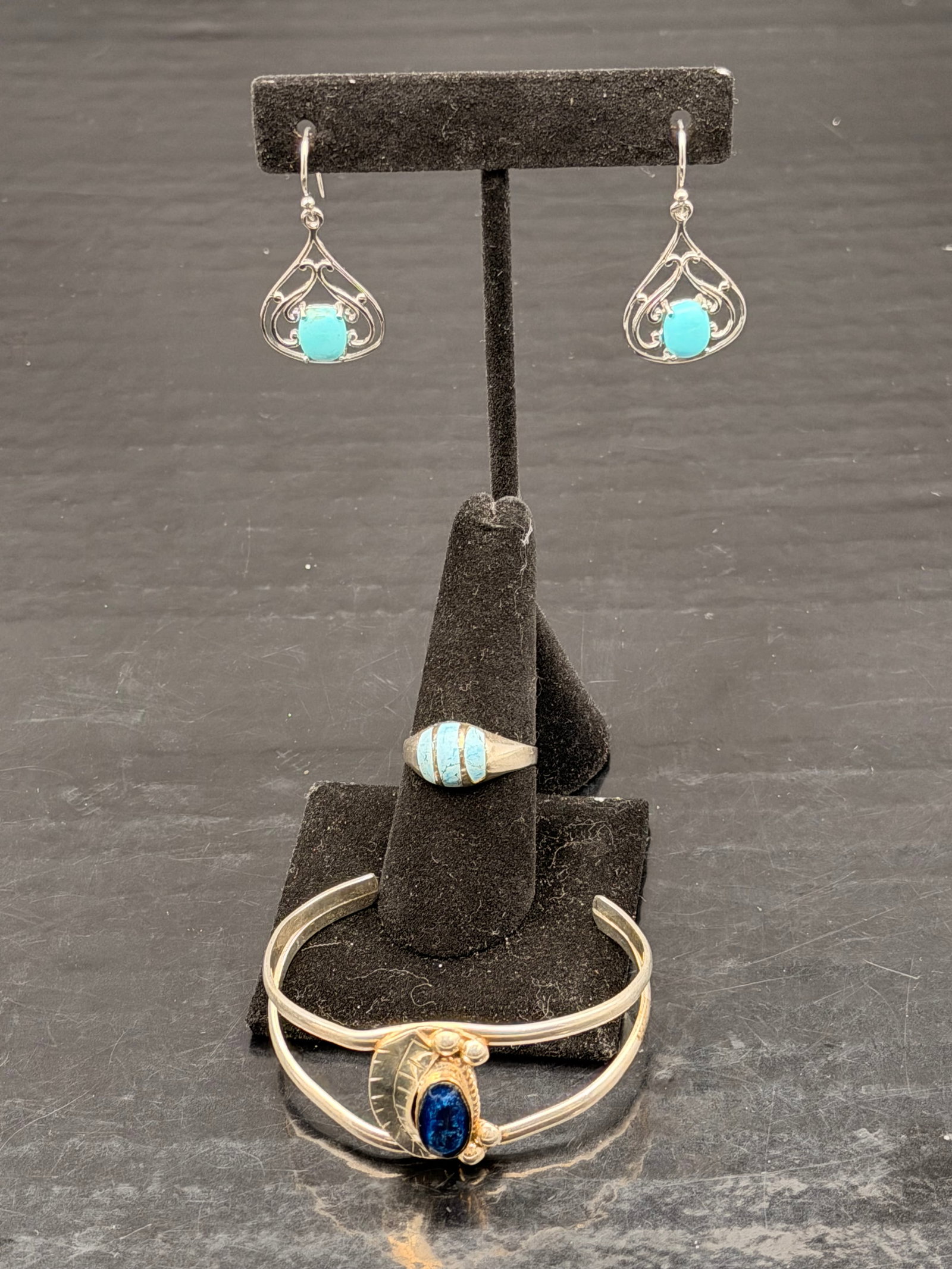 Sterling Silver Turquoise Jewelry Set – Earrings, Ring & Bracelet – 18g (1 of 13)