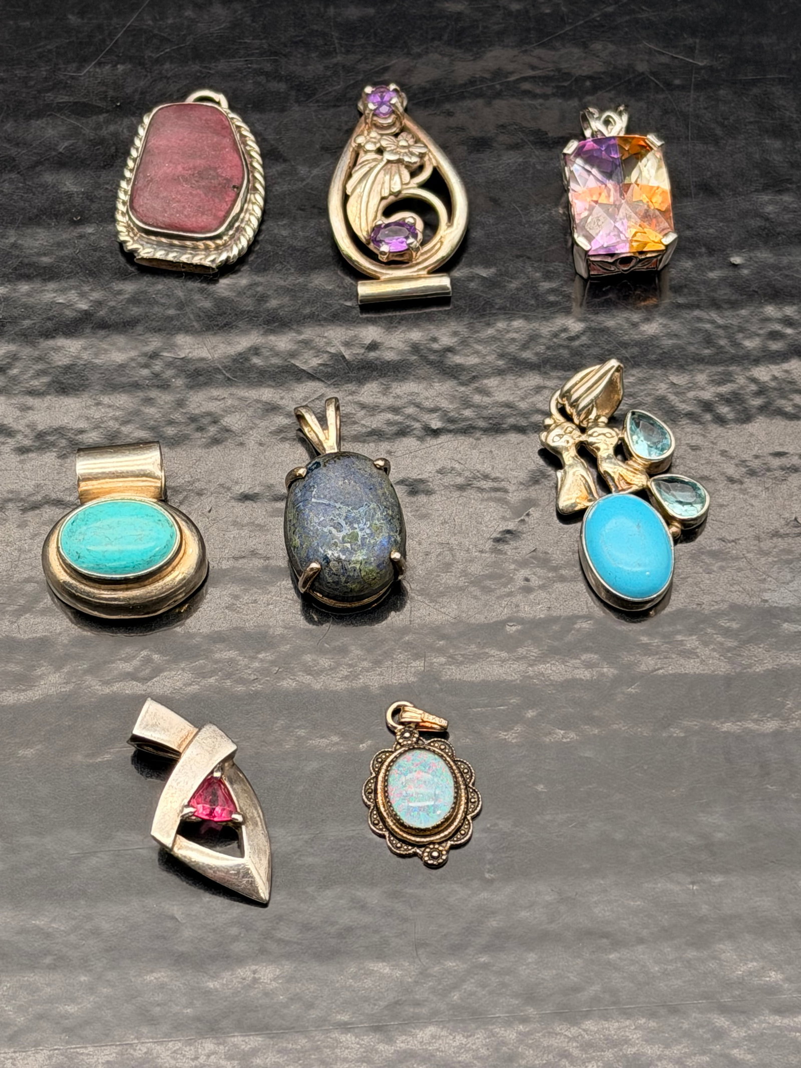 Lot of Sterling Silver Gemstone Pendants – Turquoise, Lapis, Multi-Stone & More – 40g (1 of 3)