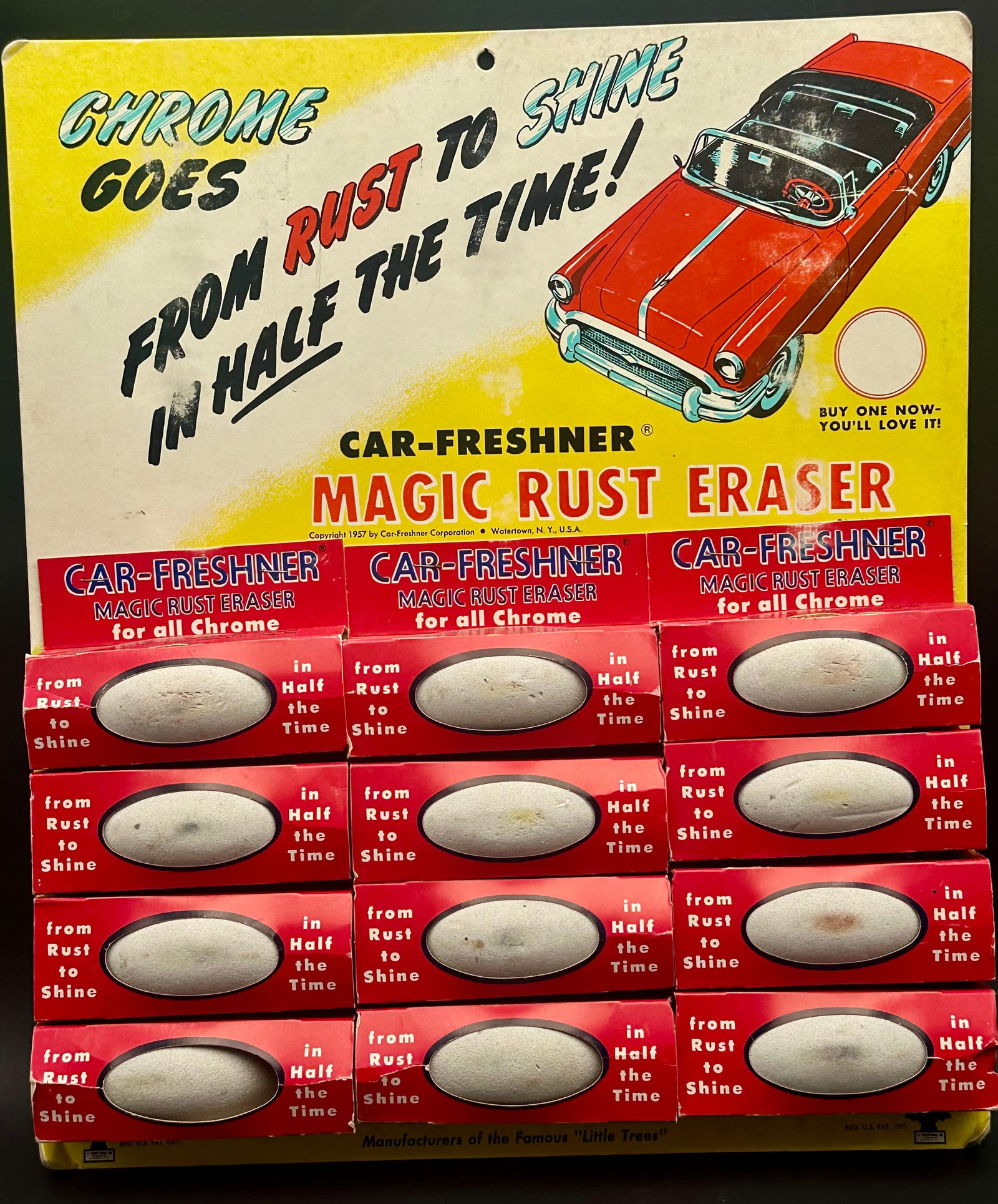 1957 Car-Freshner “Magic Rust Eraser” Store Display – Full NOS Packs (1 of 5)