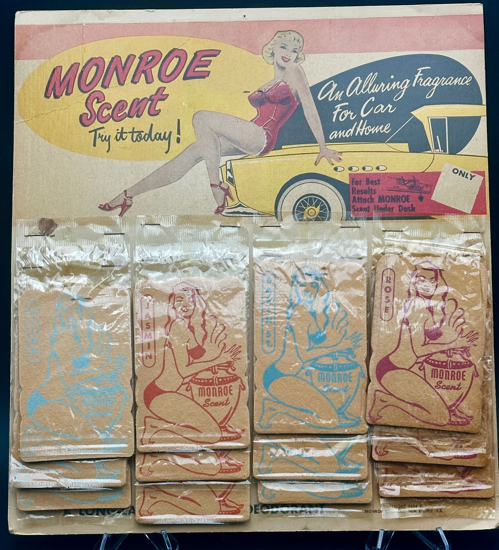 Vintage Monroe Scent Pin-Up Car Air Freshener Store Display w/ NOS Packs (1 of 9)