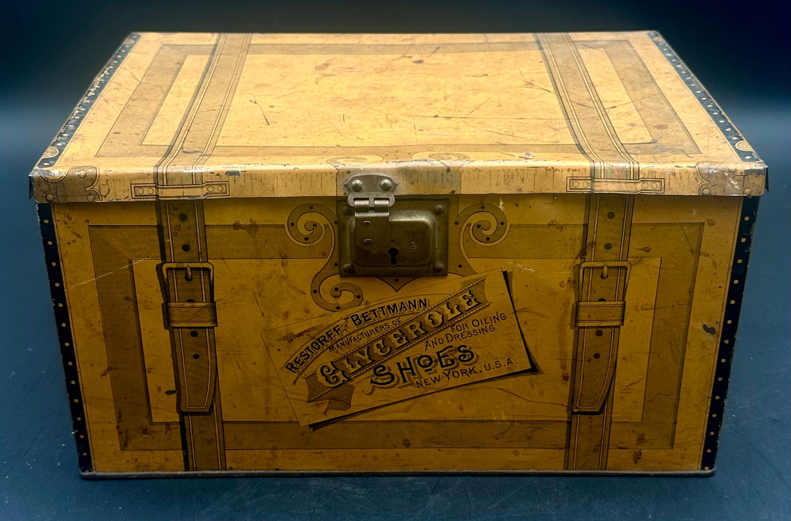 Antique Glycerole Shoe Dressing Advertising Tin Trunk – Restorff & Bettmann (1 of 14)