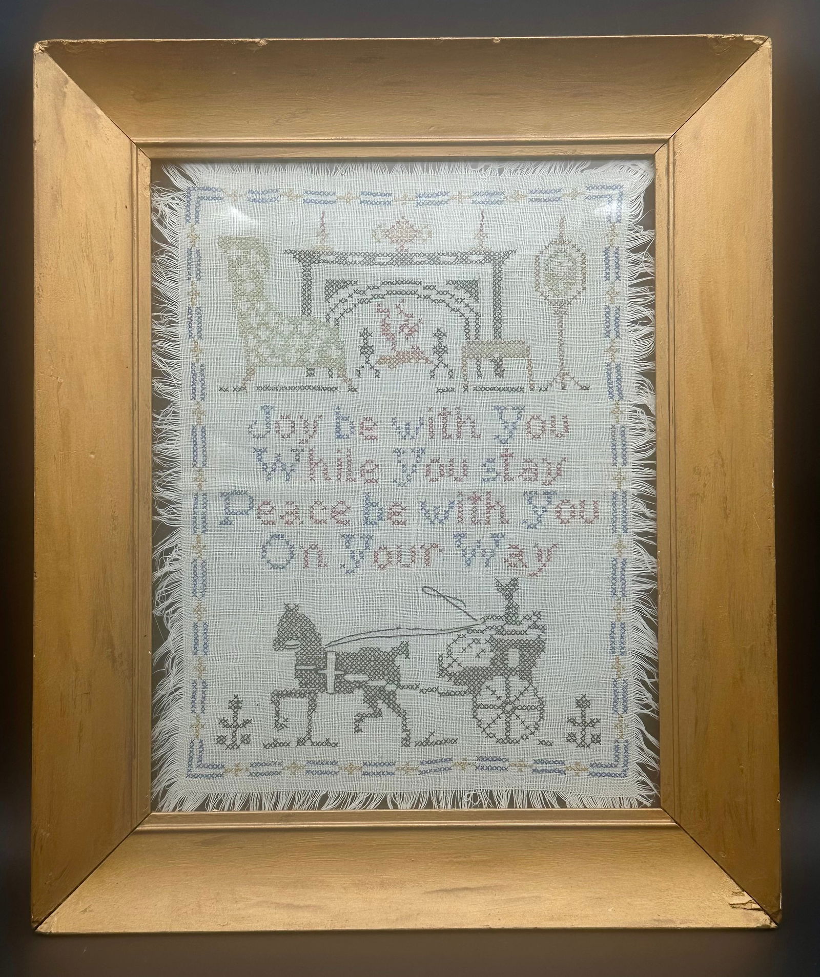 Vintage Framed Cross-Stitch Sampler “Joy Be With You” (1 of 11)