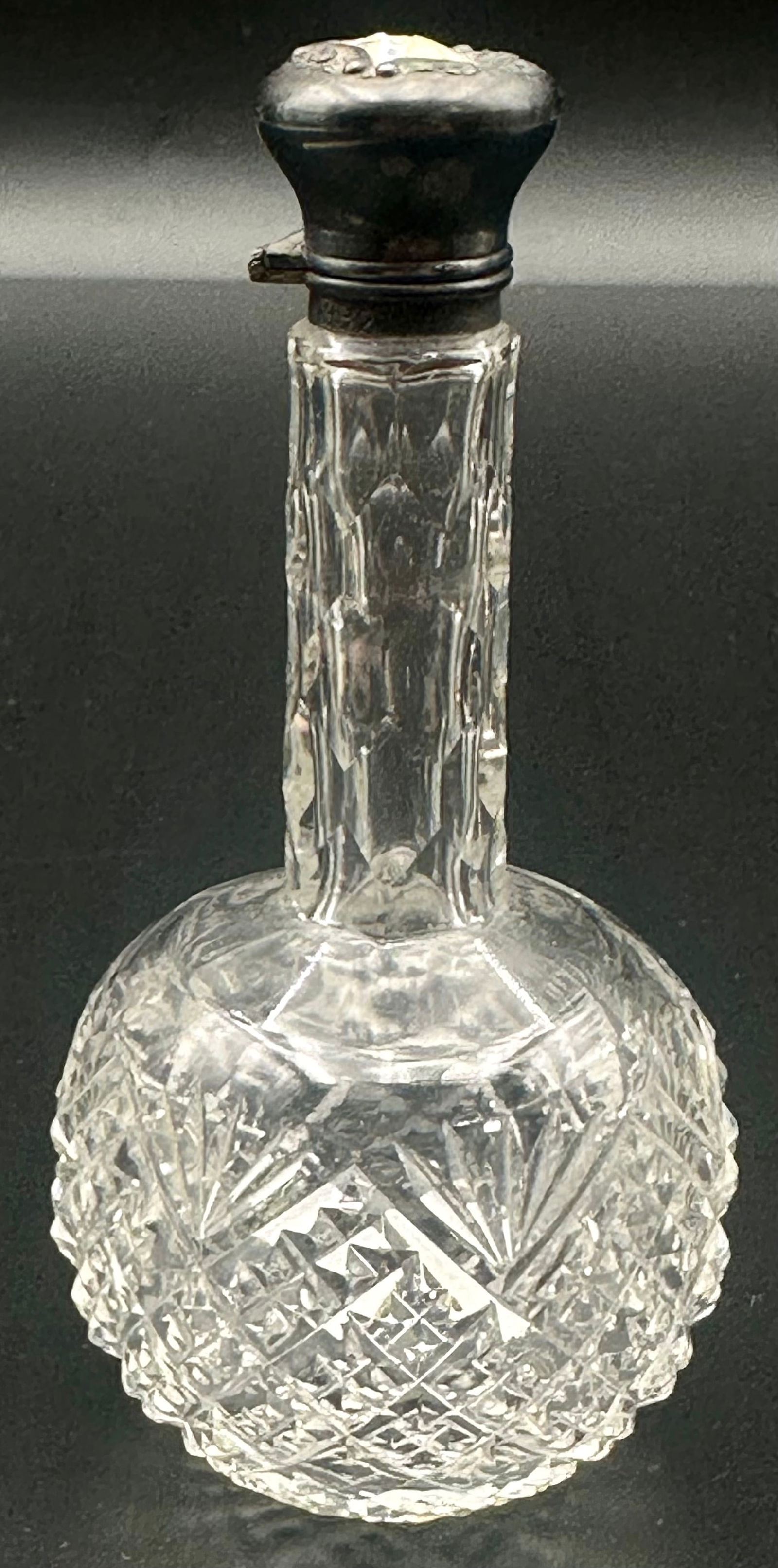 Antique Cut Crystal Perfume Bottle w/ Silver Hinged Stopper (1 of 9)