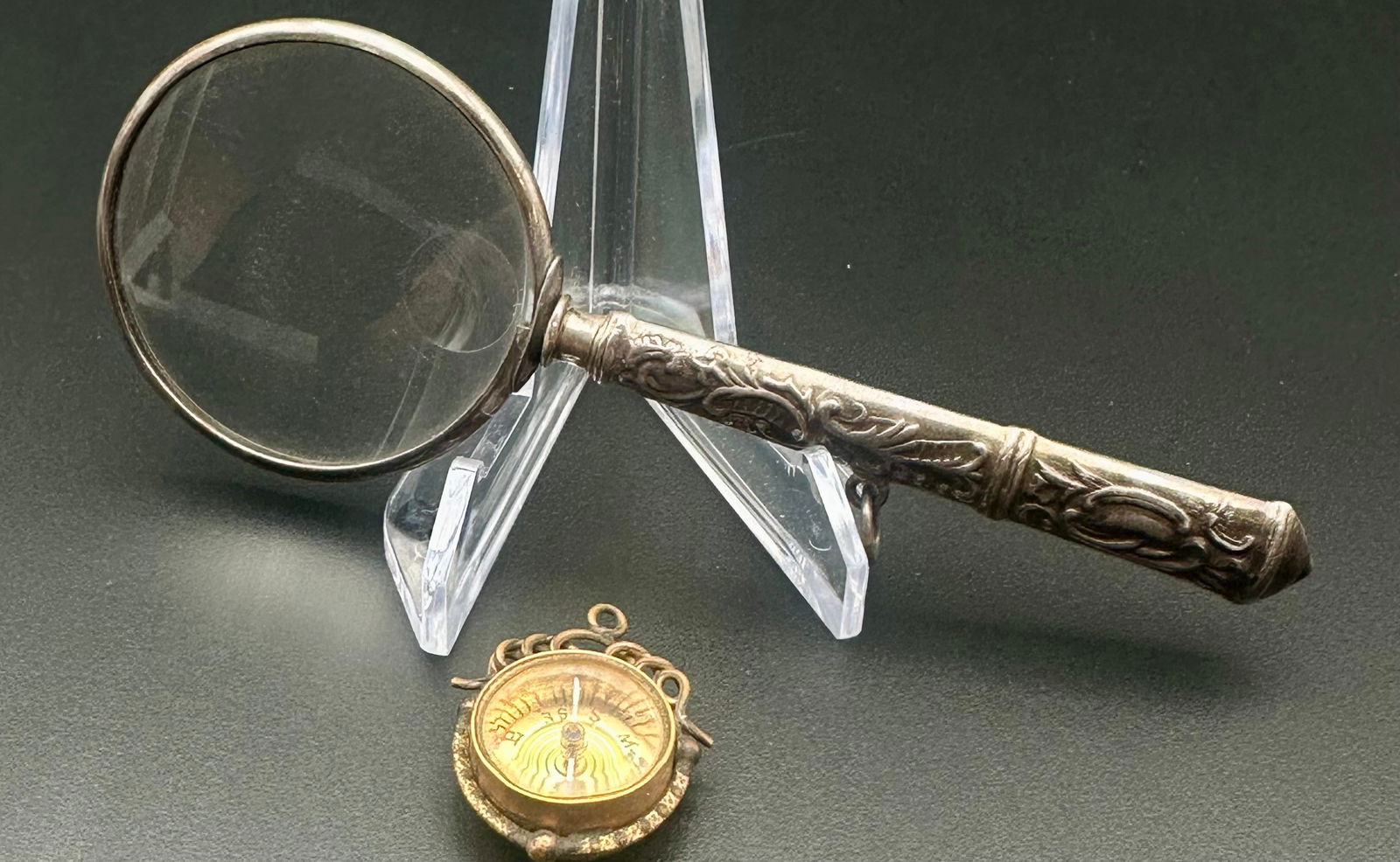 Antique Ornate Magnifying Glass w/ Pocket Compass (1 of 8)