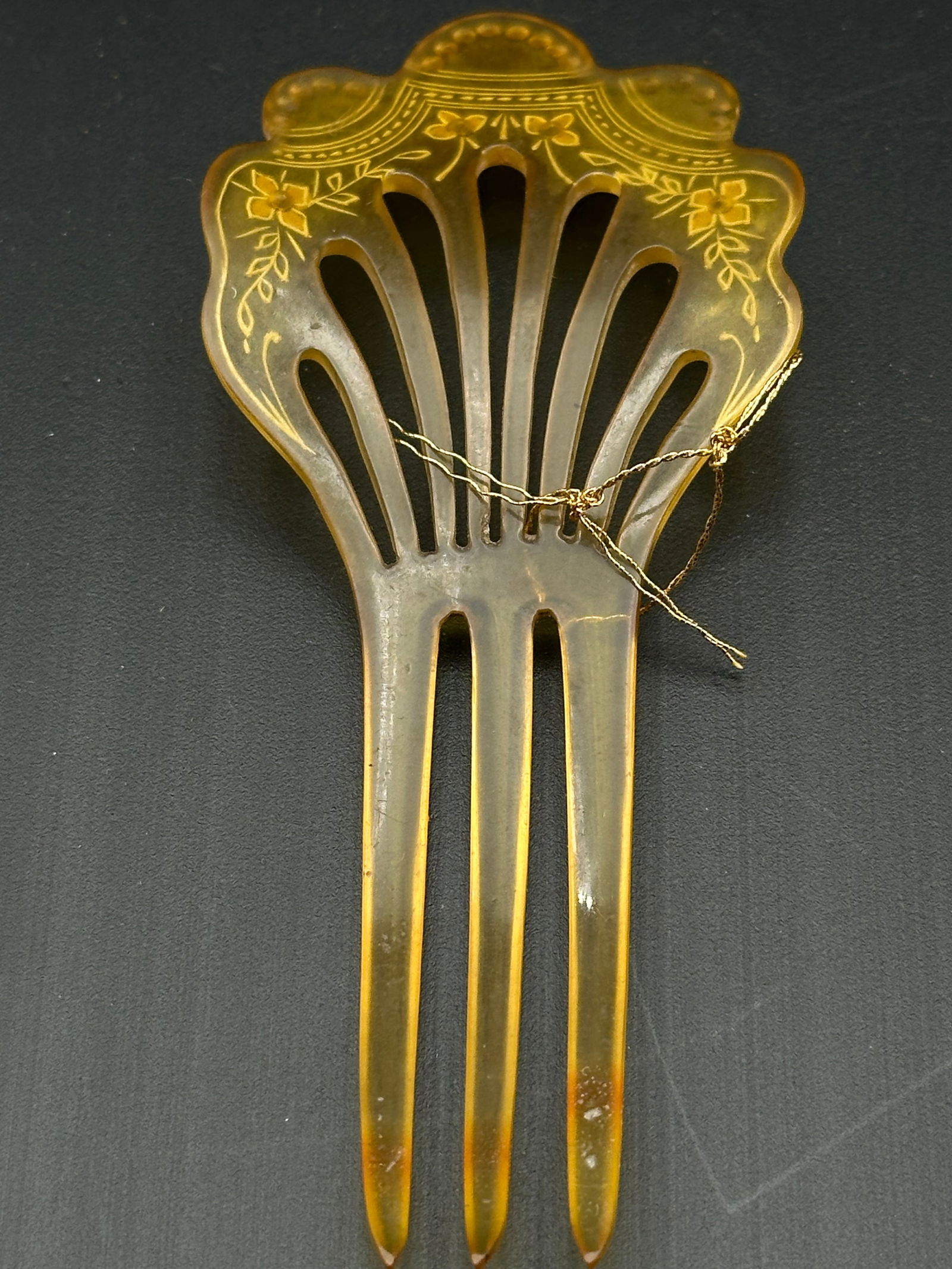 Victorian Celluloid Hair Comb w/ Etching & Blue Rhinestones (1 of 6)