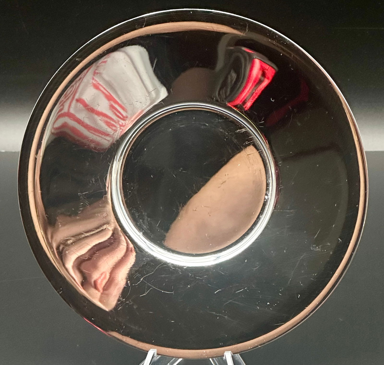 Chase USA Aluminum Serving Plate / Charger: Vintage American modern aluminum serving plate or charger by Chase U.S.A., marked with the archer logo. Circular form with recessed center and wide rim, exhibiting classic mid-century industrial desig