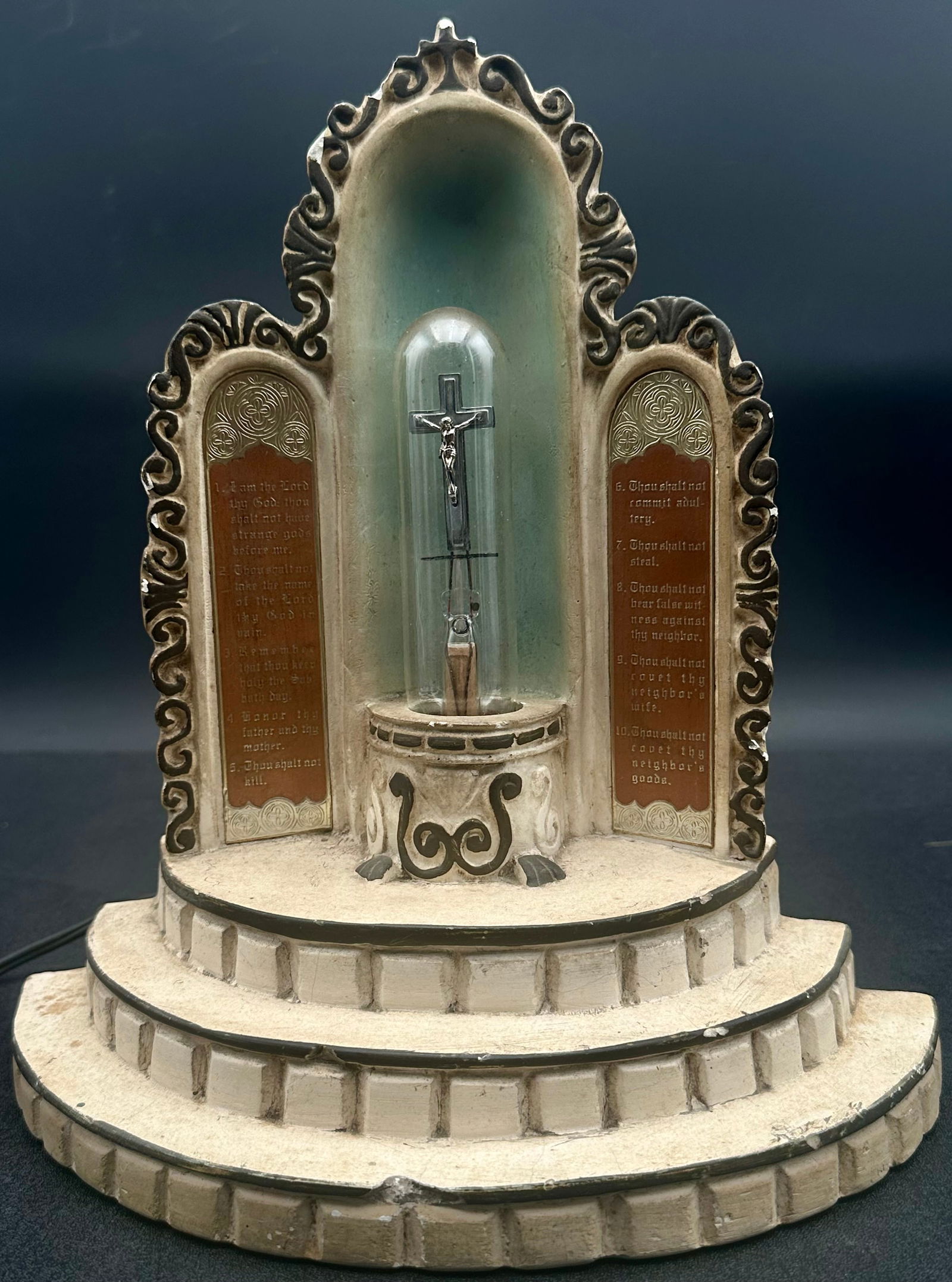 Vintage Ten Commandments Crucifix Electric Shrine Lamp – Religious Altar Light (1 of 13)