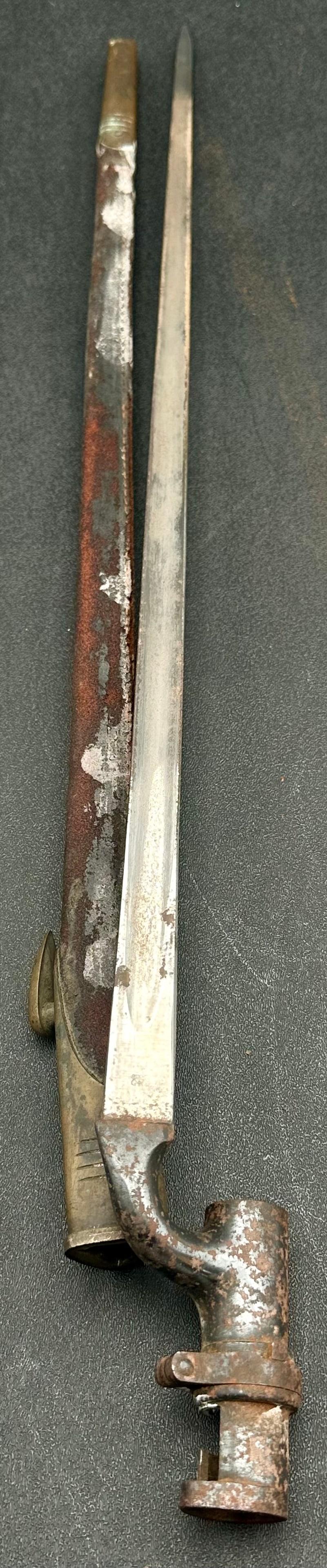 Antique European Rifle Bayonet with Marked Blade & Scabbard, 19th Century (1 of 14)
