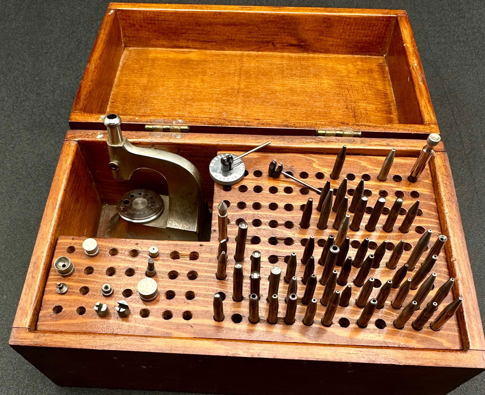 Antique German Watchmaker’s Staking Tool Set in Fitted Wooden Case, Early 20th Century (1 of 16)