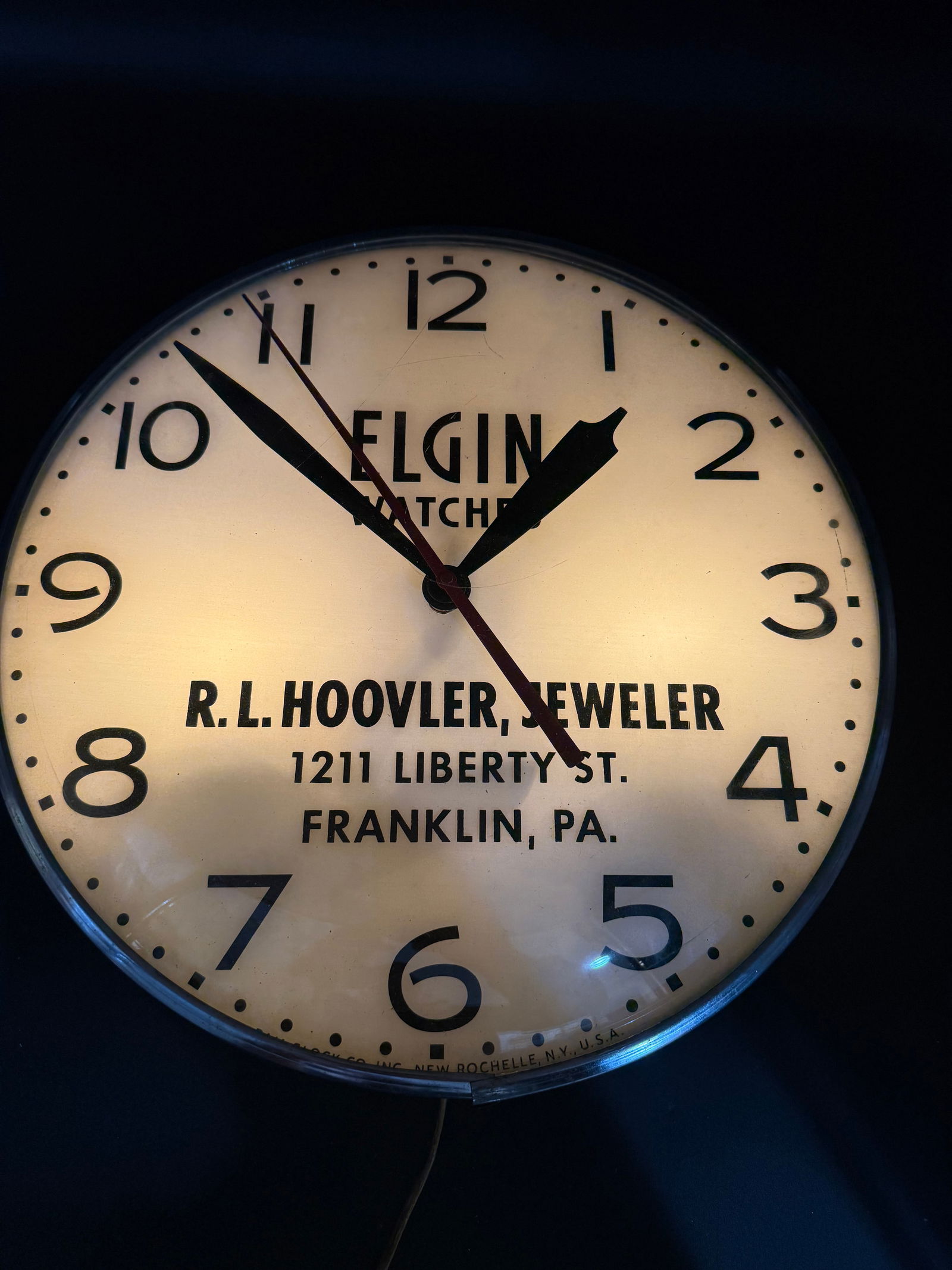 VTG Elgin Watches Advertising Wall Clock Jewelry. Works! Lights Up! (1 of 5)