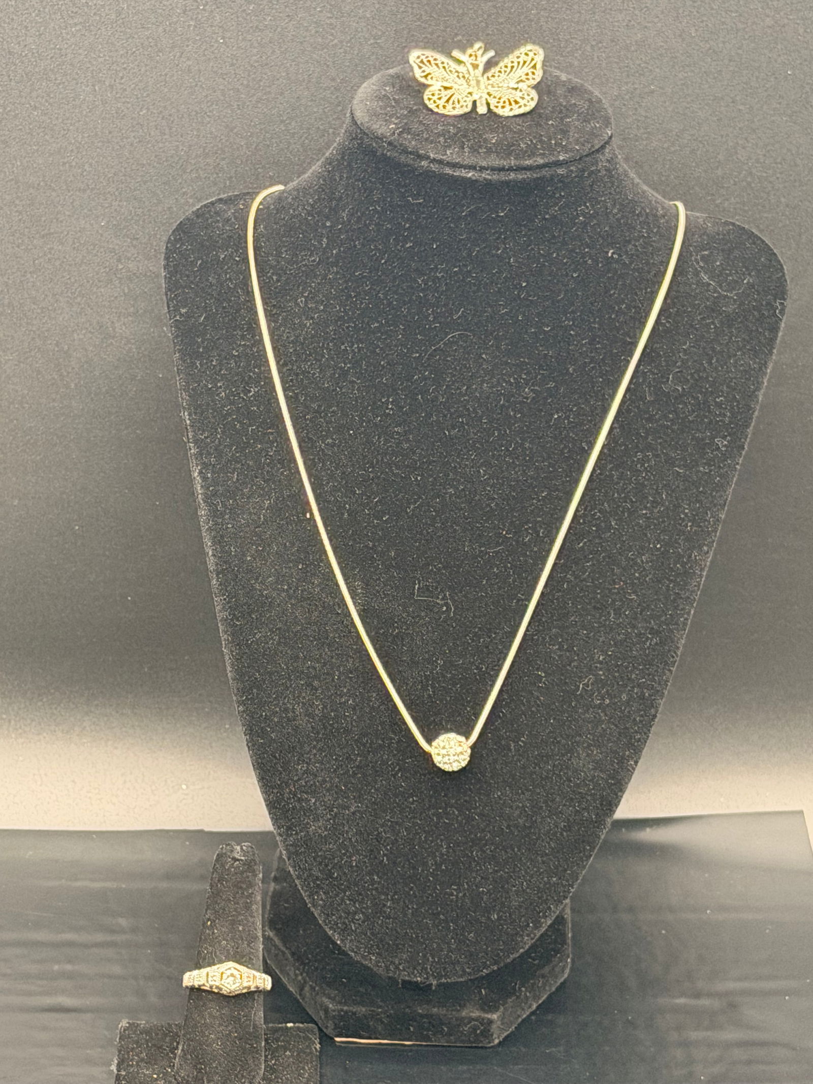 Sterling Silver Jewelry Lot – Necklace, Butterfly Pendant & CZ Ring (17g, Marked 925) (1 of 10)