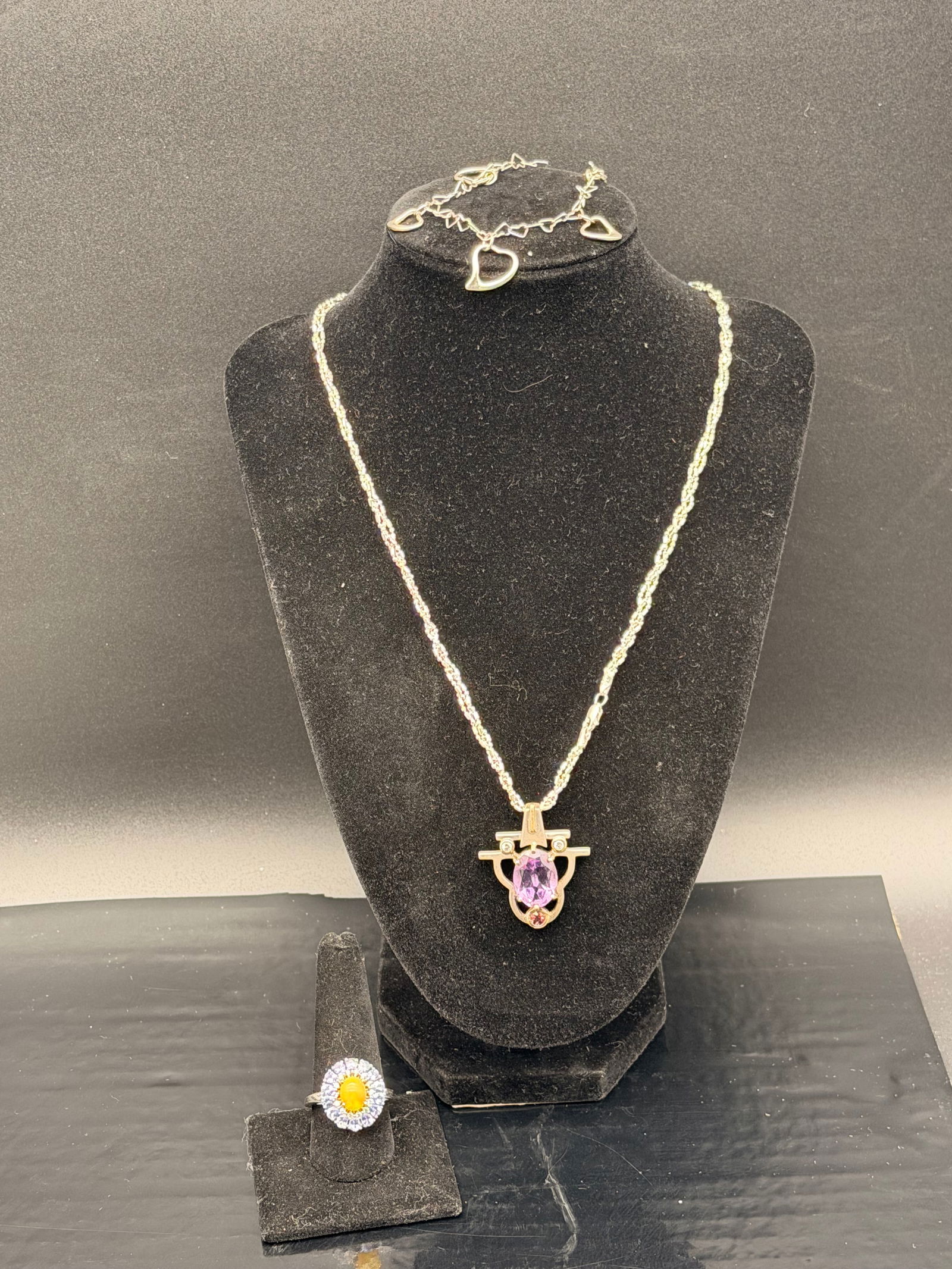 Sterling Silver 925 Gemstone Jewelry Lot – Necklace, Bracelet & Rings (30g) (1 of 12)