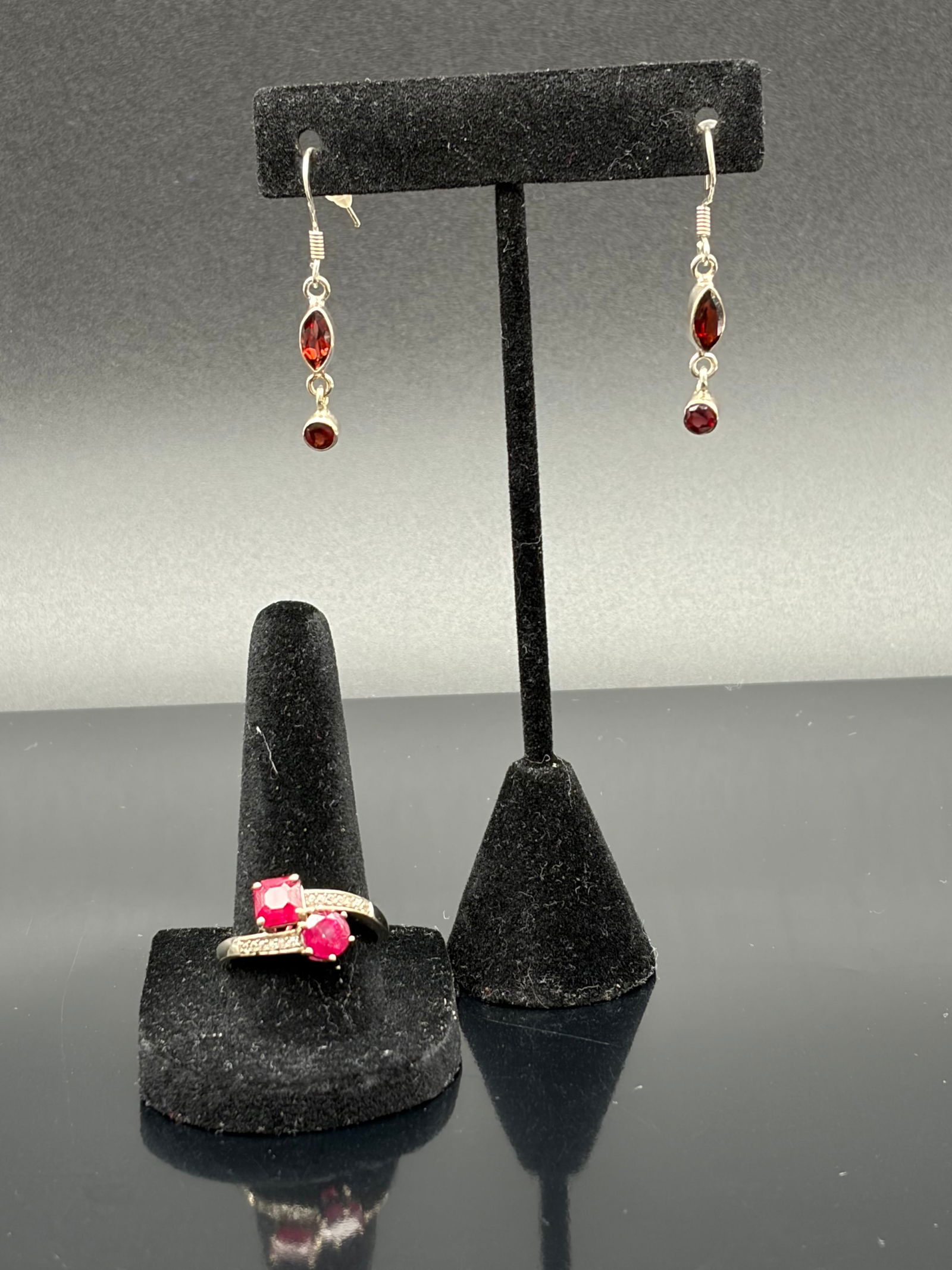 Red Stone Earrings & Double Ruby-Style Ring (1 of 8)