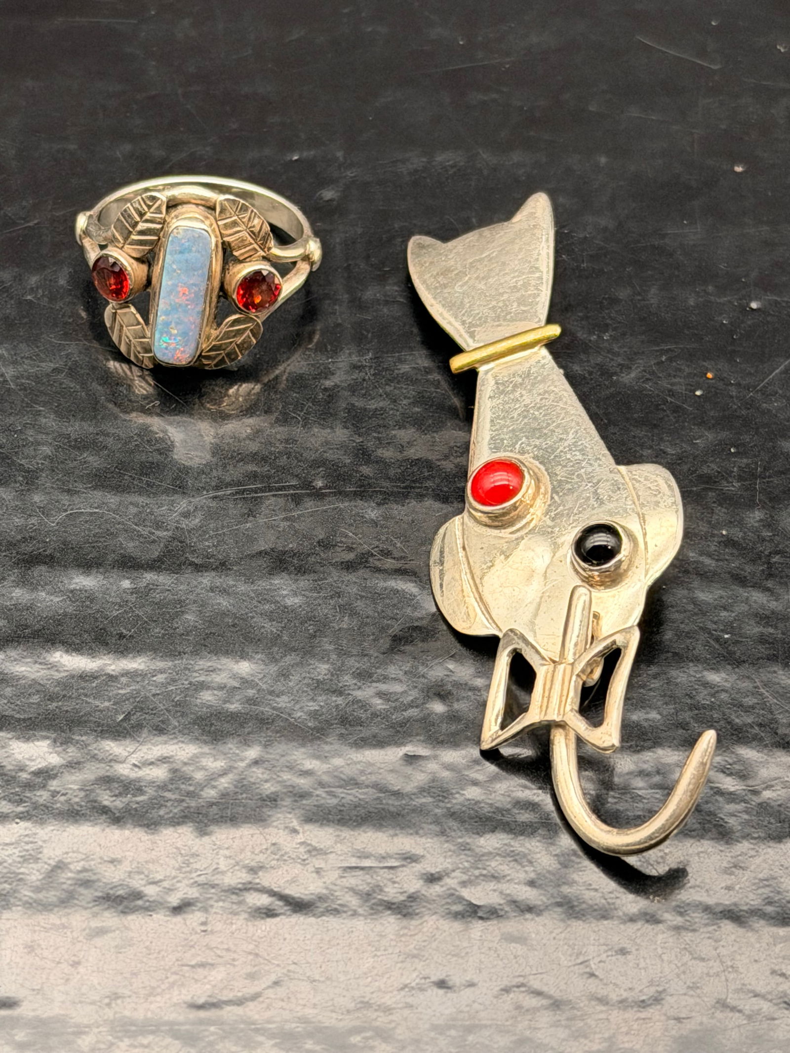 Navajo Sterling Silver Ring & Cat Brooch Set – 13g, Handmade Native American (1 of 8)