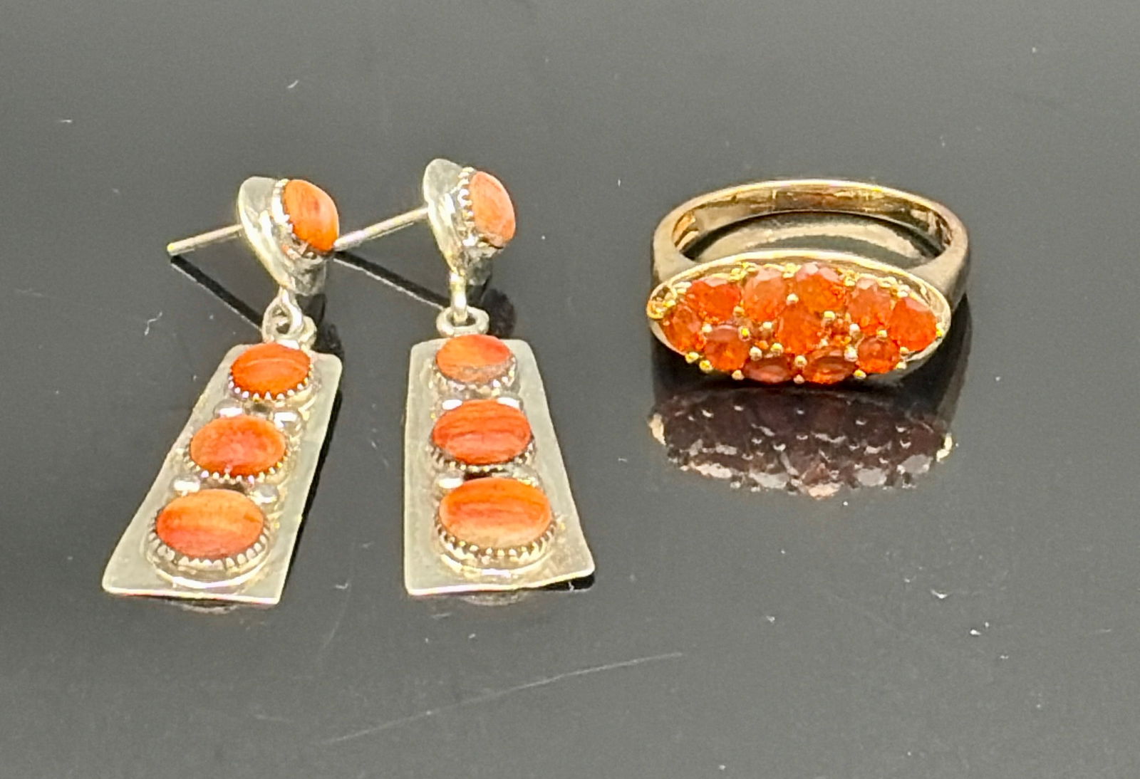 Orange Stone Earrings & Cluster Ring Set (1 of 9)