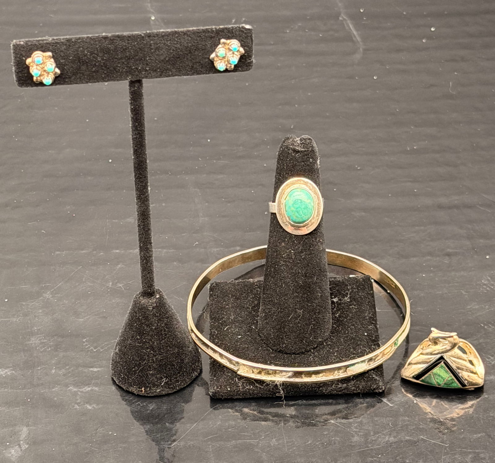 Navajo Sterling Silver Turquoise & Coral Ring + Southwest Abalone Jewelry Set – 32g (1 of 9)