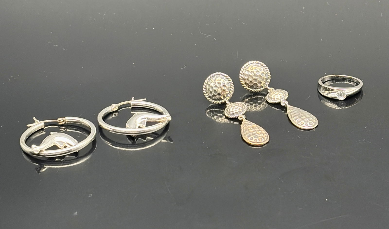 Silver Earrings & Solitaire Ring Jewelry Lot (1 of 10)