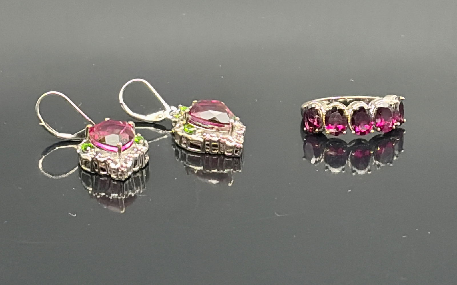 Rhodolite Garnet Earrings & Band Ring Set (1 of 10)