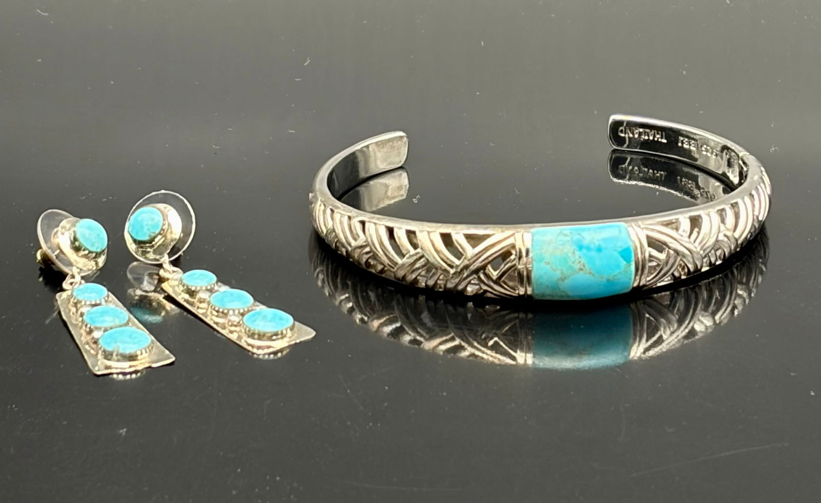 Sterling Turquoise Cuff & Dangle Earrings Set (1 of 9)