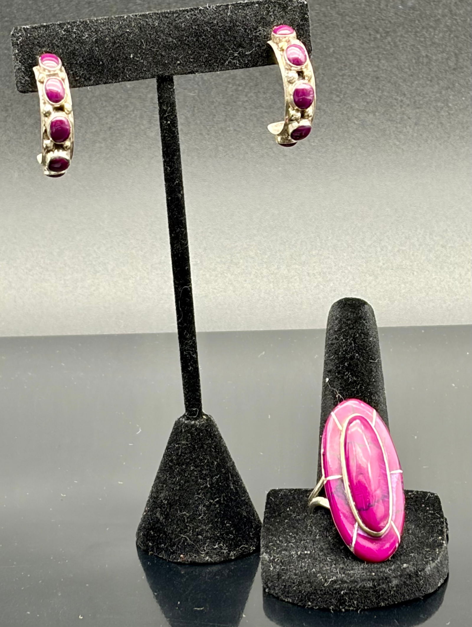 Sterling Purple Stone Ring & Hoop Earrings Set (1 of 9)
