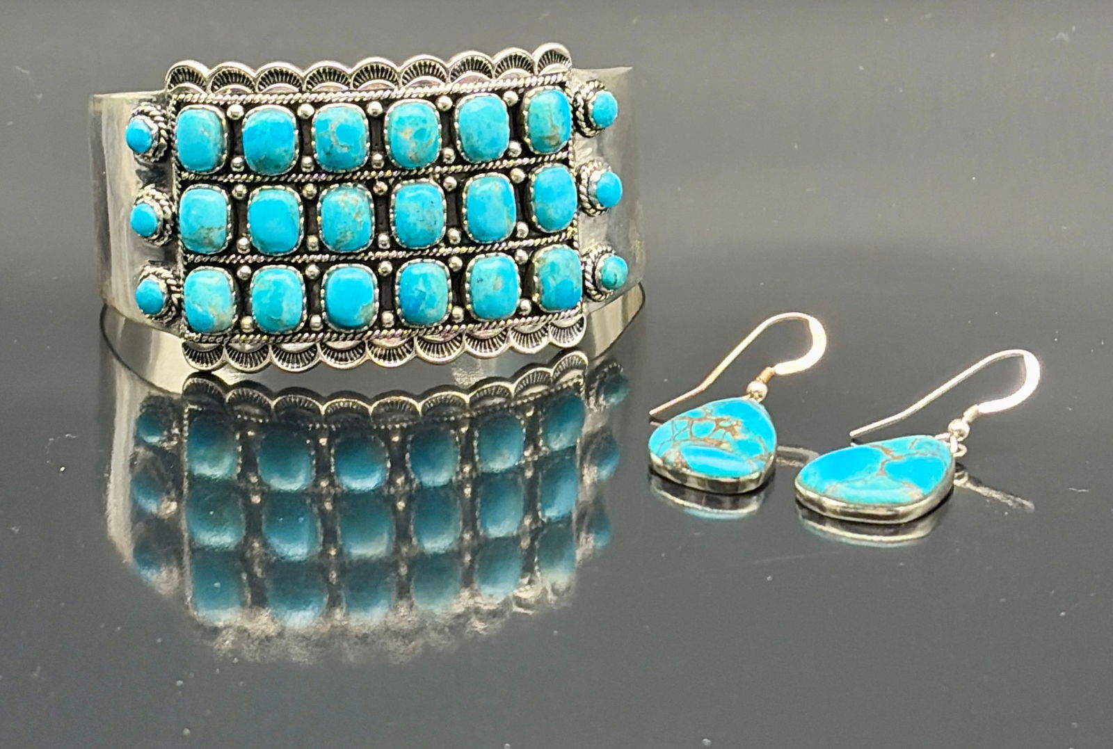 Turquoise Cuff Bracelet & Teardrop Earrings (1 of 8)