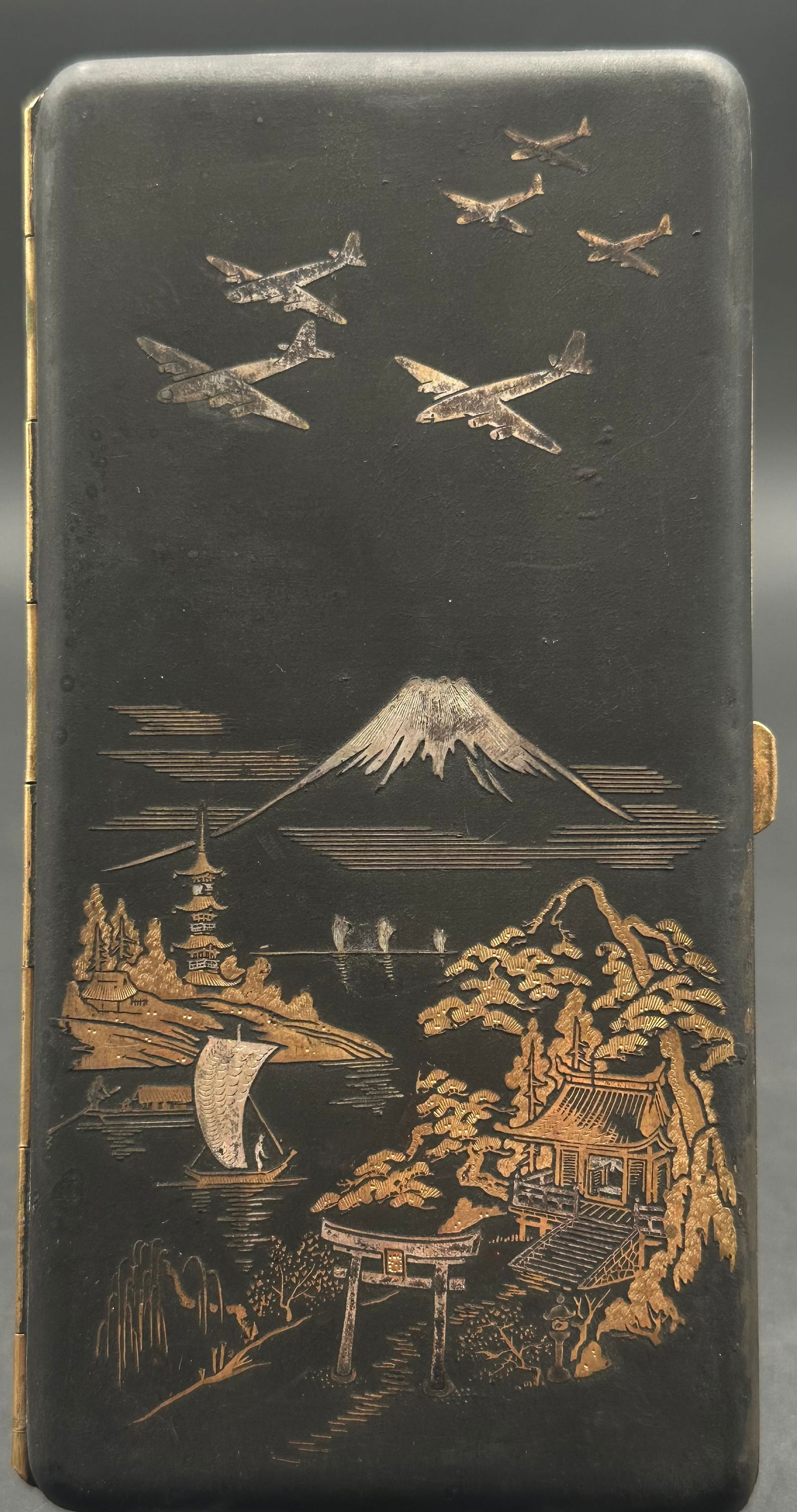 Early 20th C. Japanese Sterling & Gold Inlay Cigarette Case – Signed K24 (1 of 12)